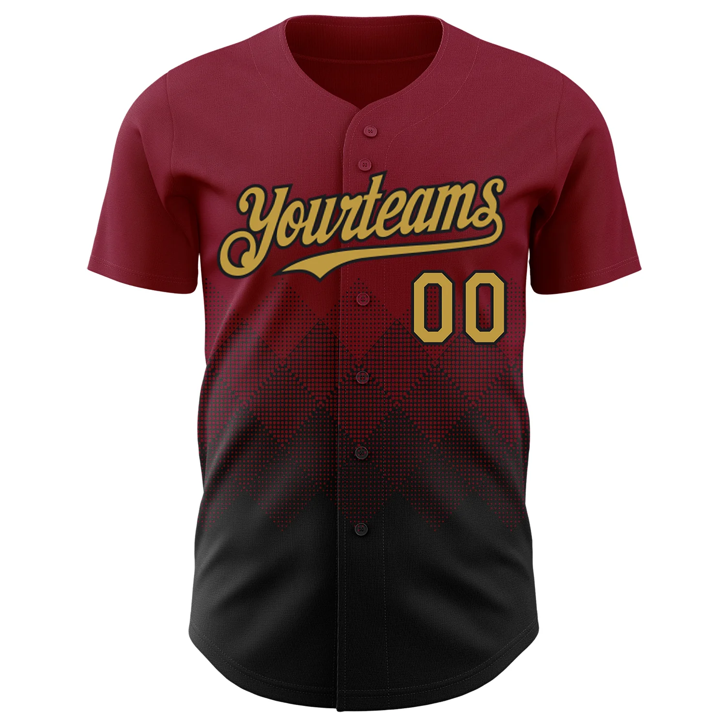 Custom Crimson Old Gold-Black 3D Gradient Square Shape Authentic Baseball Jersey