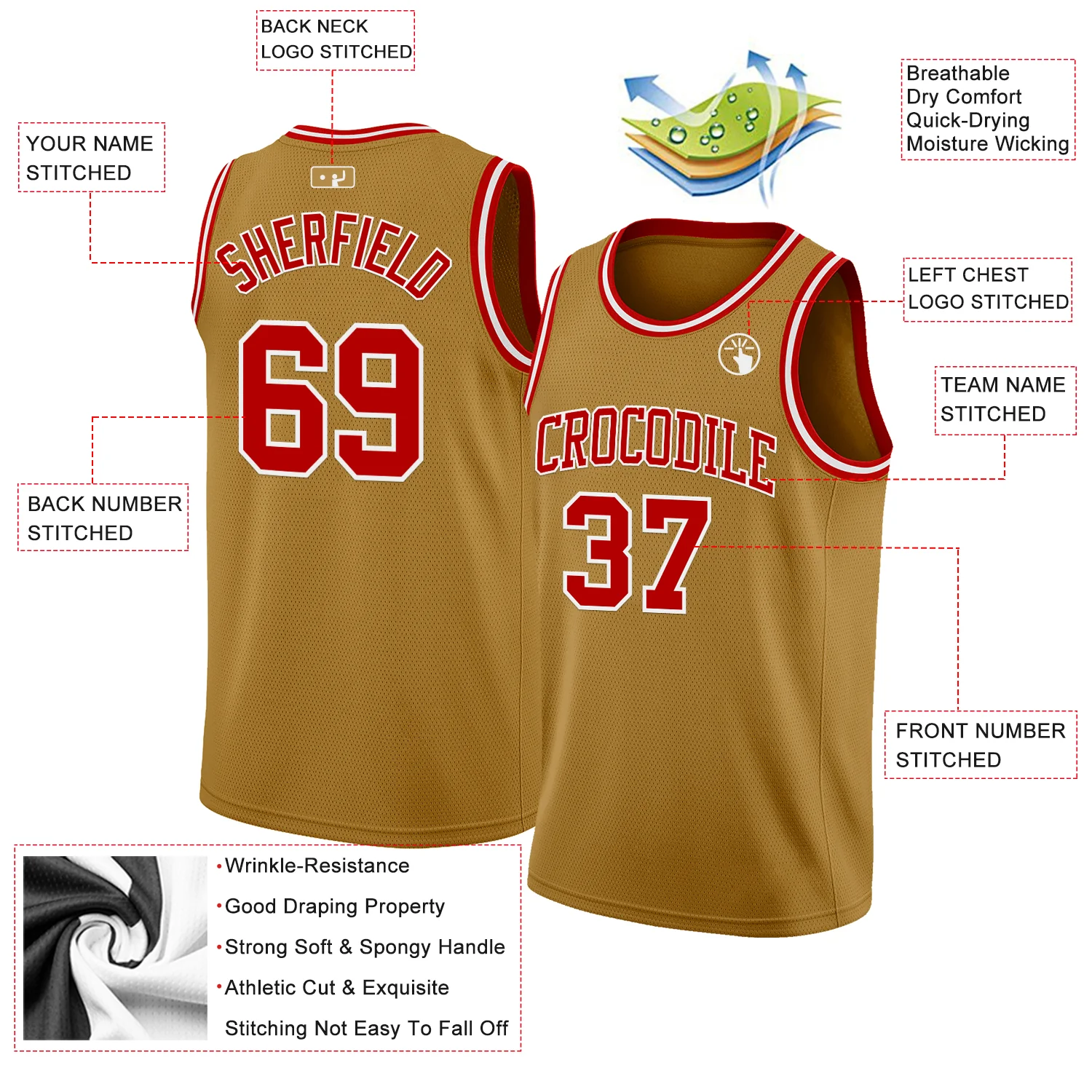 Custom Old Gold Red-White Authentic Basketball Jersey