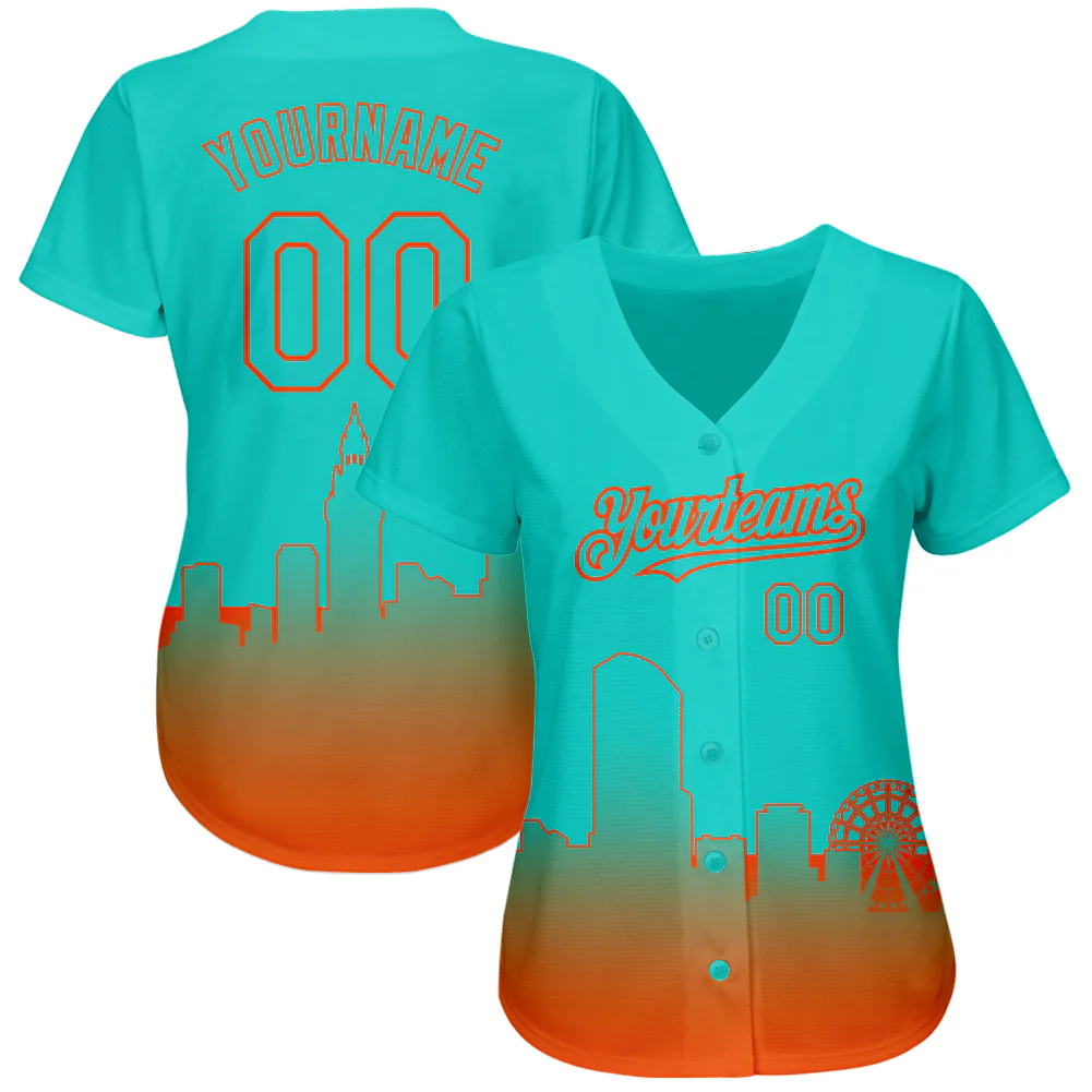 Custom Aqua Orange 3D Miami City Edition Fade Fashion Authentic Baseball Jersey