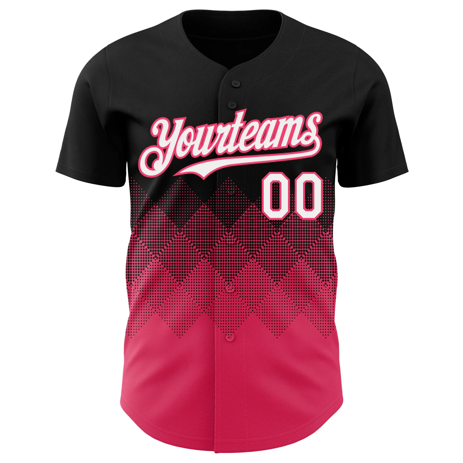 Custom Black White-Neon Pink 3D Gradient Square Shape Authentic Baseball Jersey