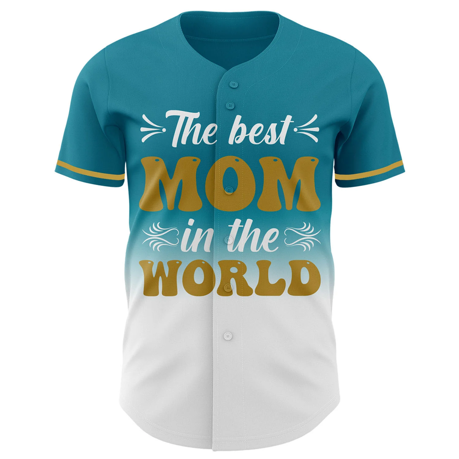 Custom Teal Old Gold-White 3D Pattern Design Gradient Mother's Day Authentic Baseball Jersey