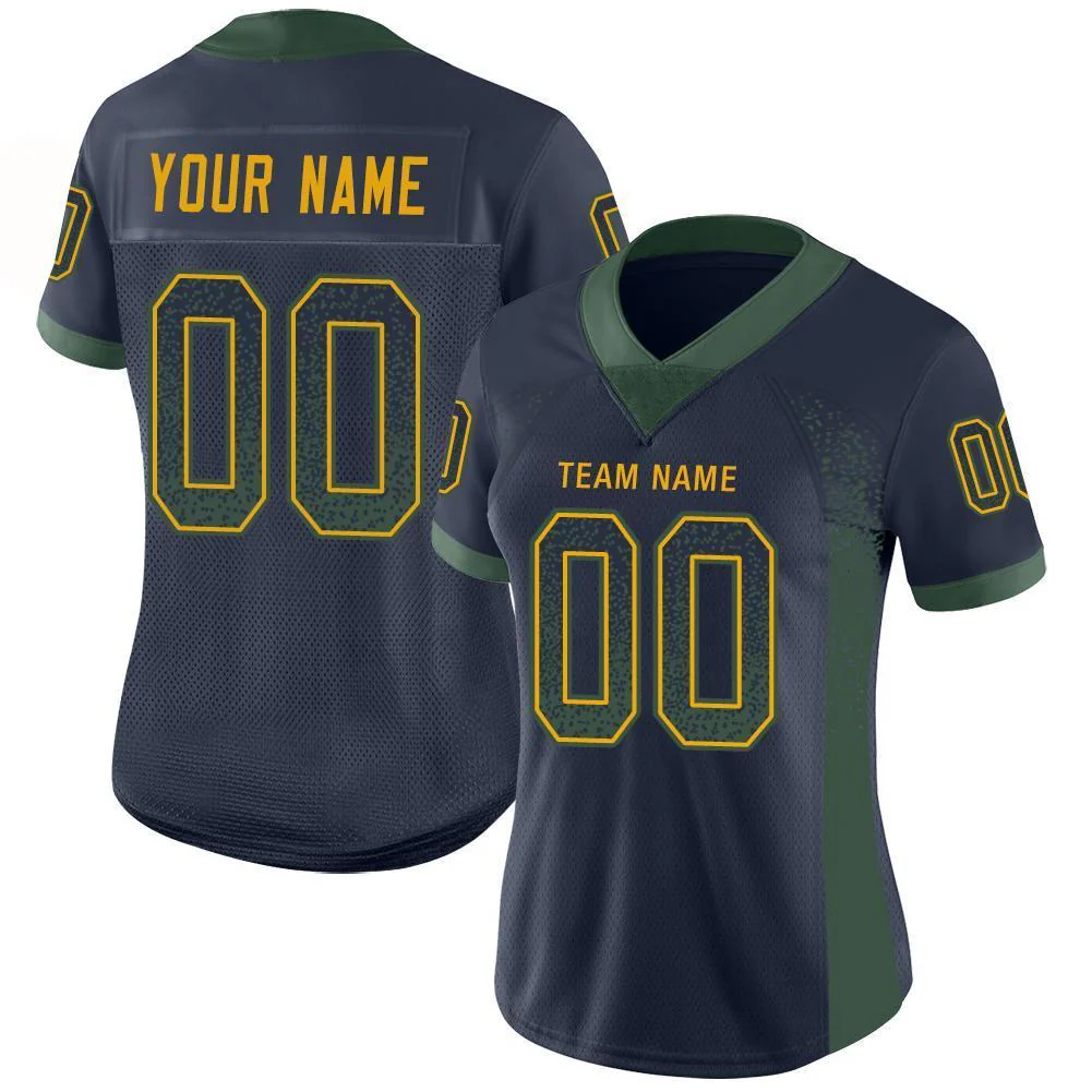 Custom Navy Green-Gold Drift Fashion Football Jersey