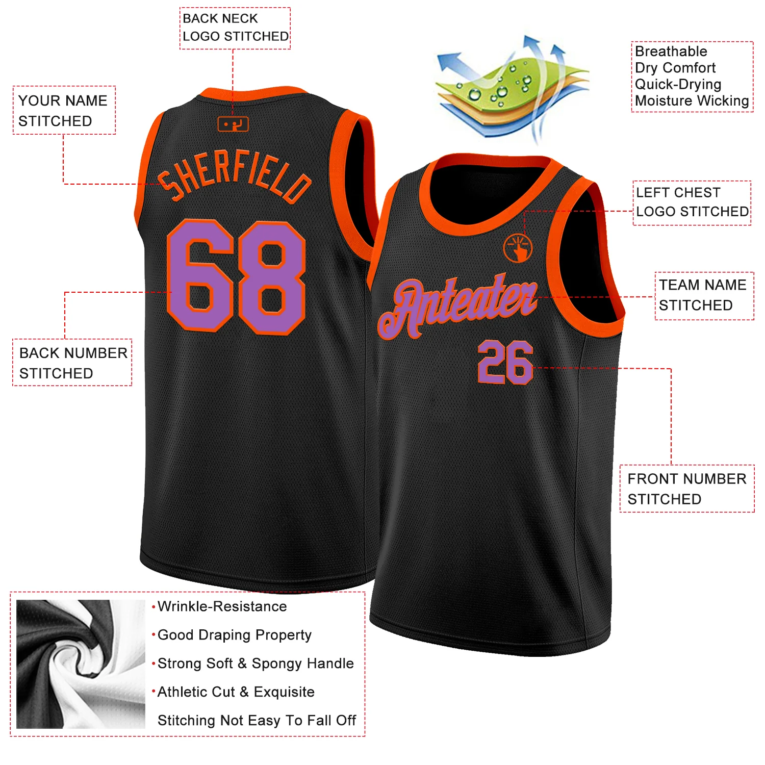 Custom Black Medium Purple-Orange Authentic Basketball Jersey