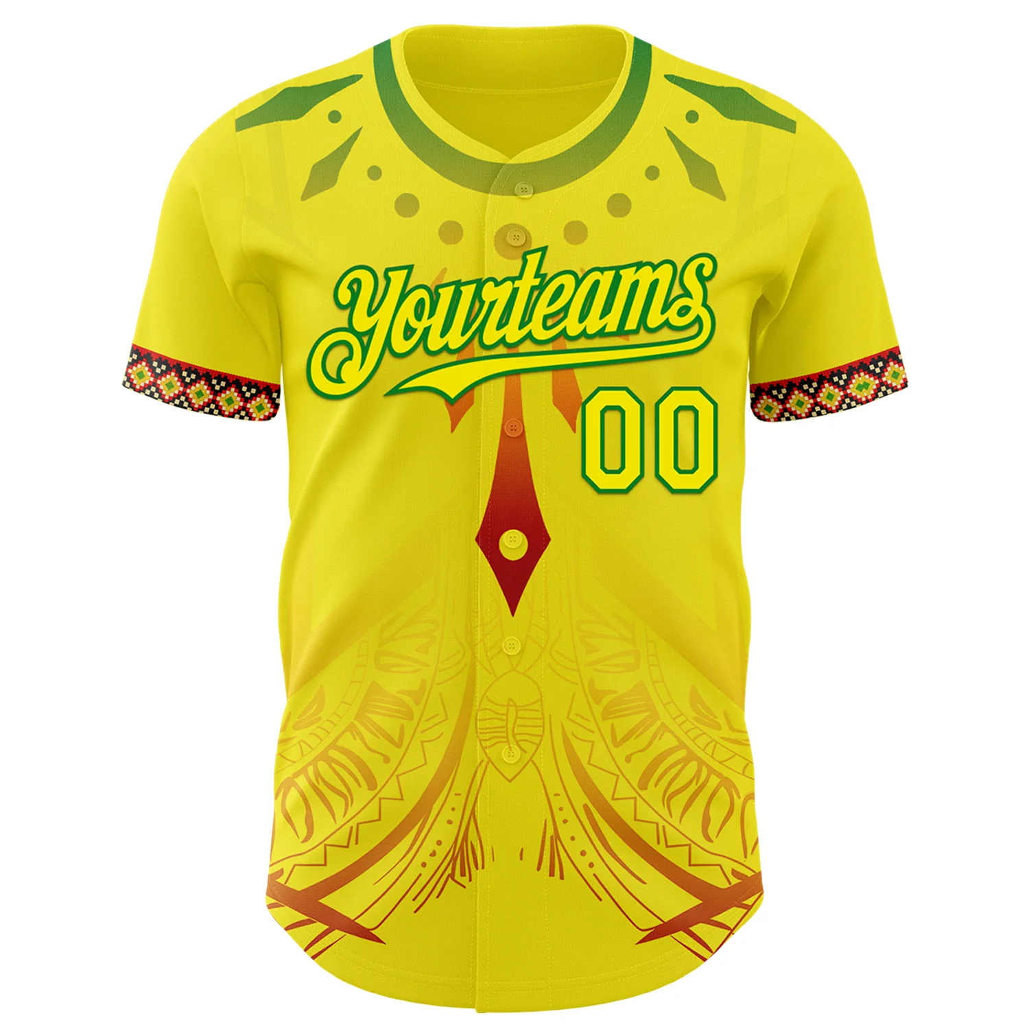 Custom Light Yellow Grass Green Red-Black 3D Pattern Design Black History Month Africa Tribal Authentic Baseball Jersey