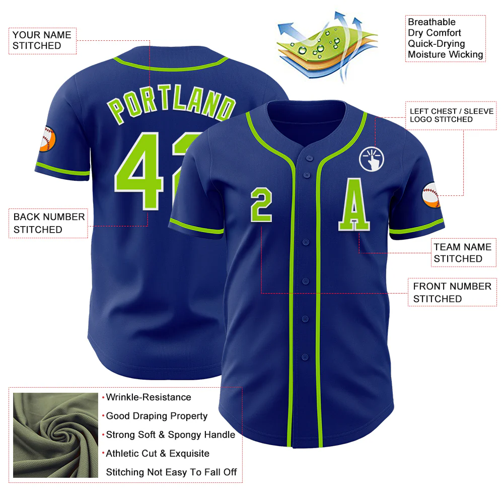 Custom Royal Neon Green-White Authentic Baseball Jersey