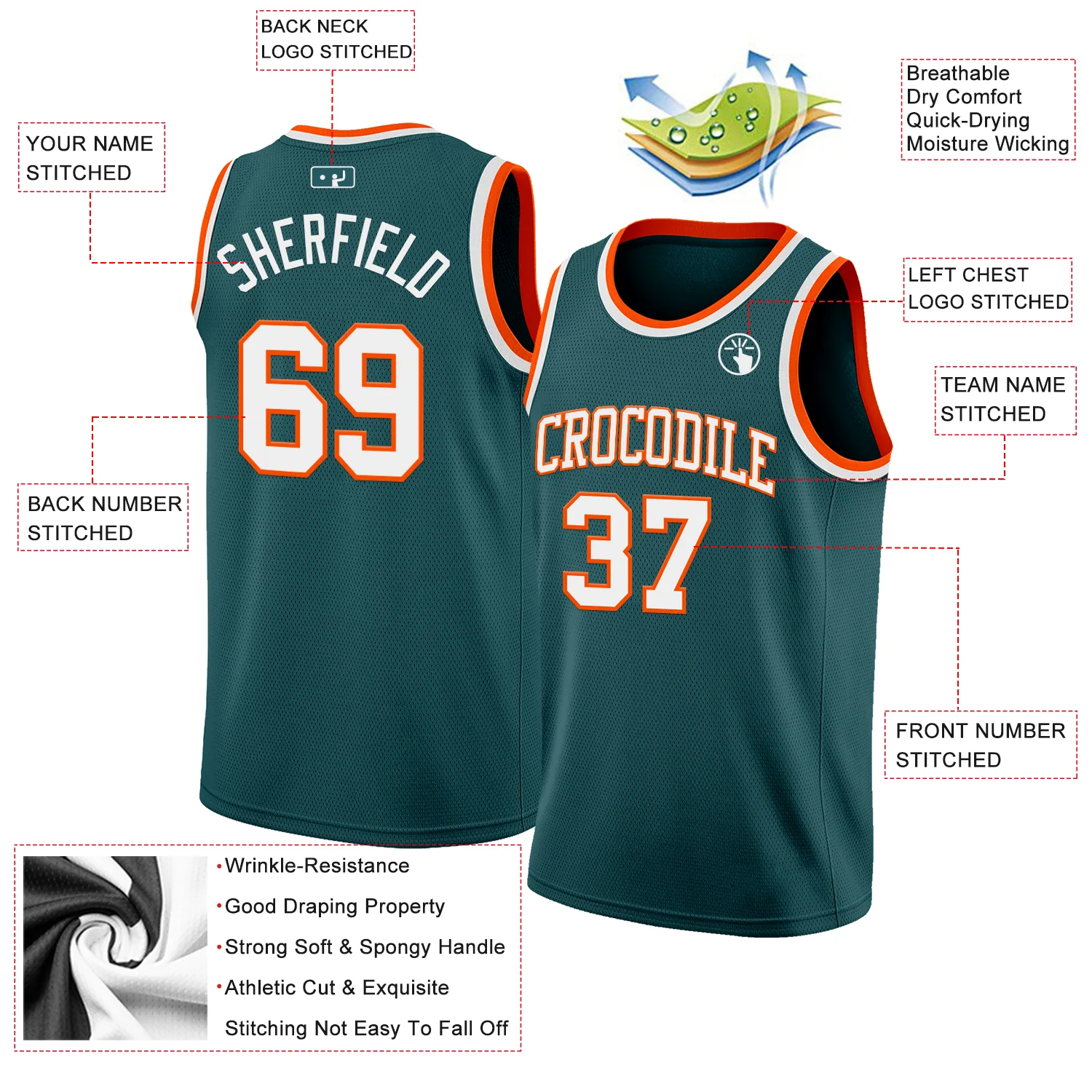 Custom Midnight Green White-Orange Authentic Basketball Jersey