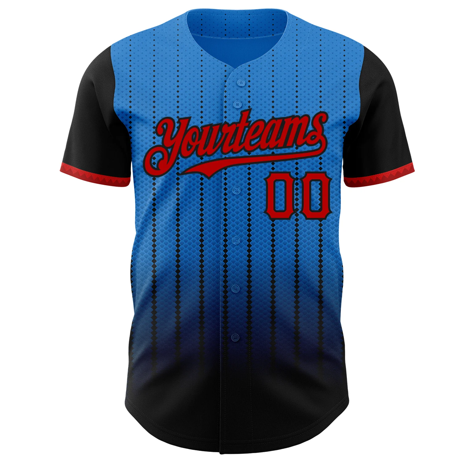 Custom Electric Blue Red-Black 3D Pattern Design Gradient Geometric Shape Authentic Baseball Jersey