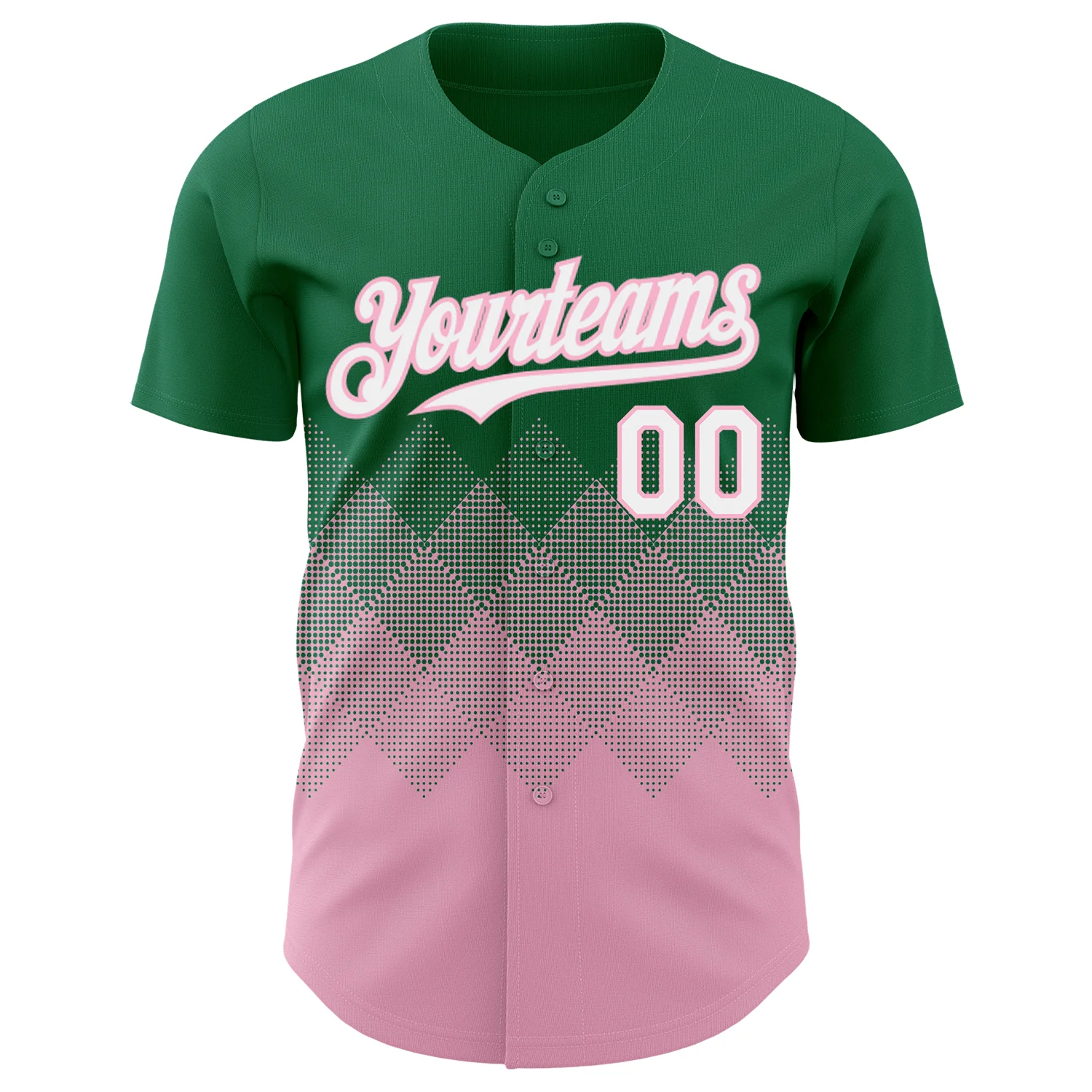 Custom Kelly Green White-Light Pink 3D Gradient Square Shape Authentic Baseball Jersey