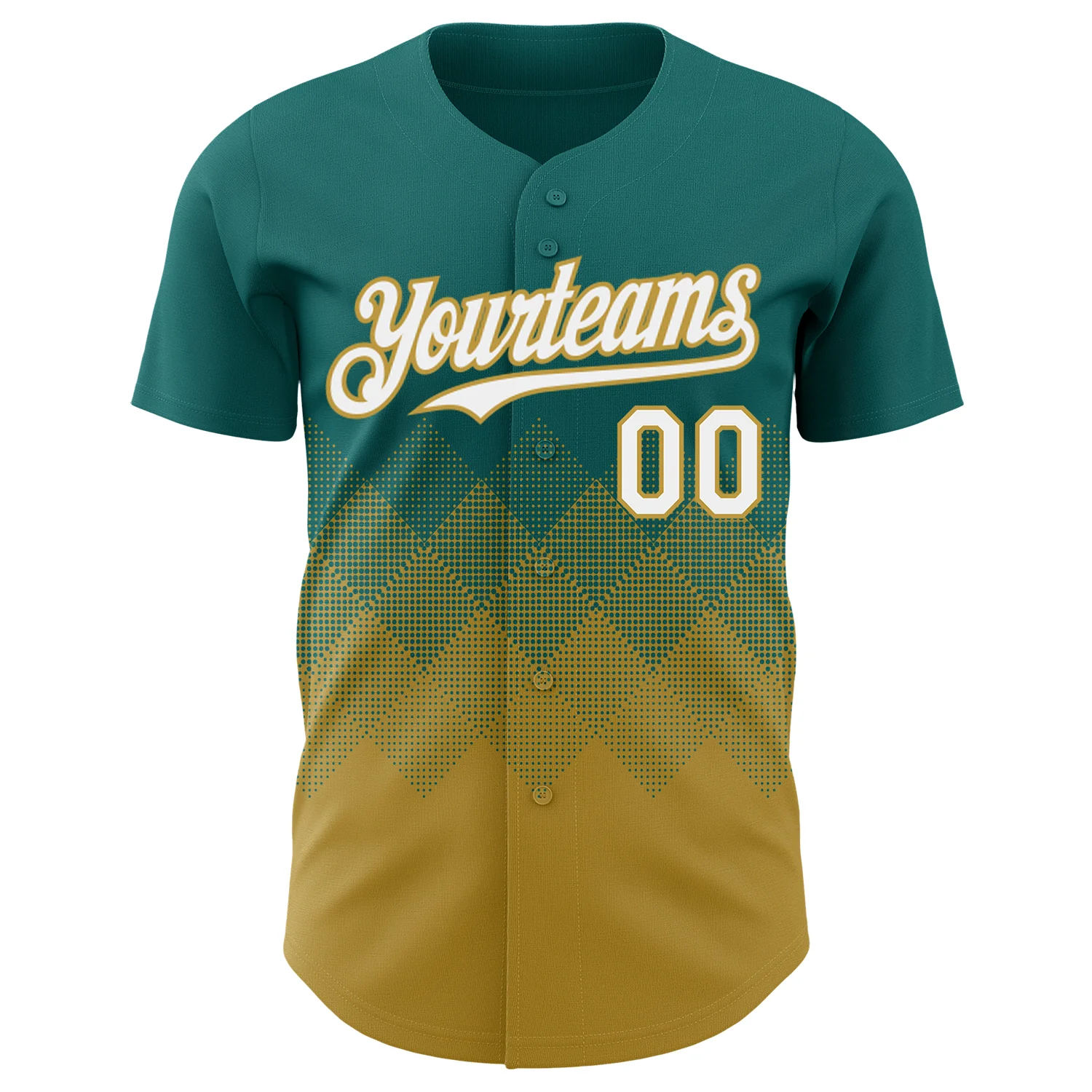 Custom Teal White-Old Gold 3D Gradient Square Shape Authentic Baseball Jersey