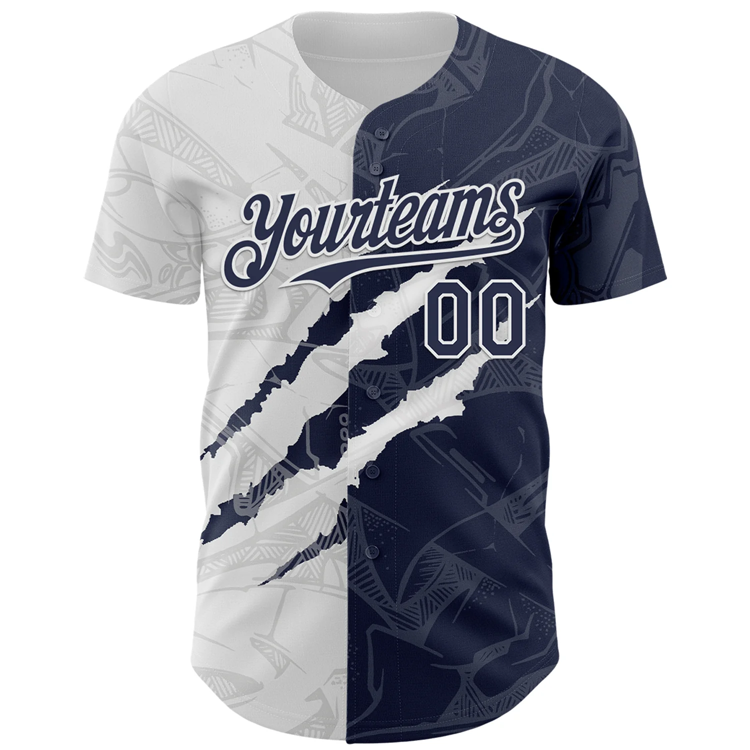 Custom Graffiti Pattern Navy-White 3D Scratch Authentic Baseball Jersey
