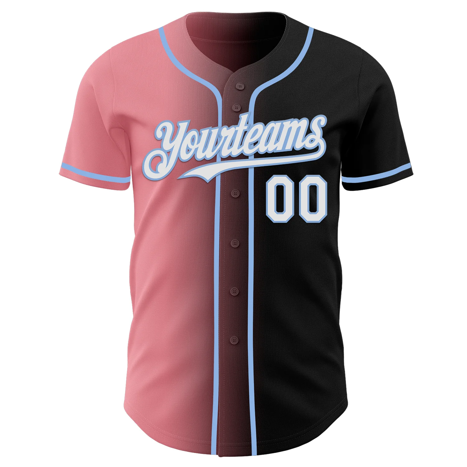 Custom Black White Medium Pink-Light Blue Authentic Gradient Fashion Baseball Jersey
