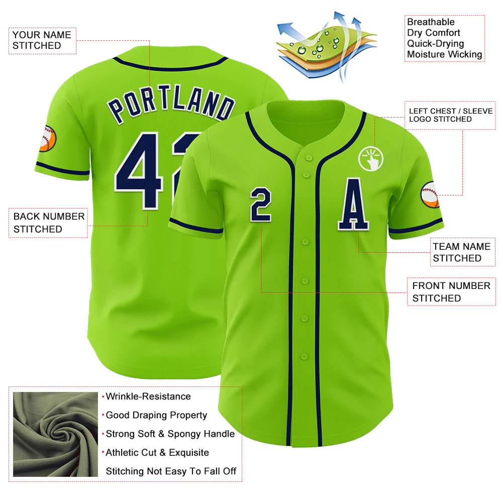 Custom Neon Green Navy-White Authentic Baseball Jersey