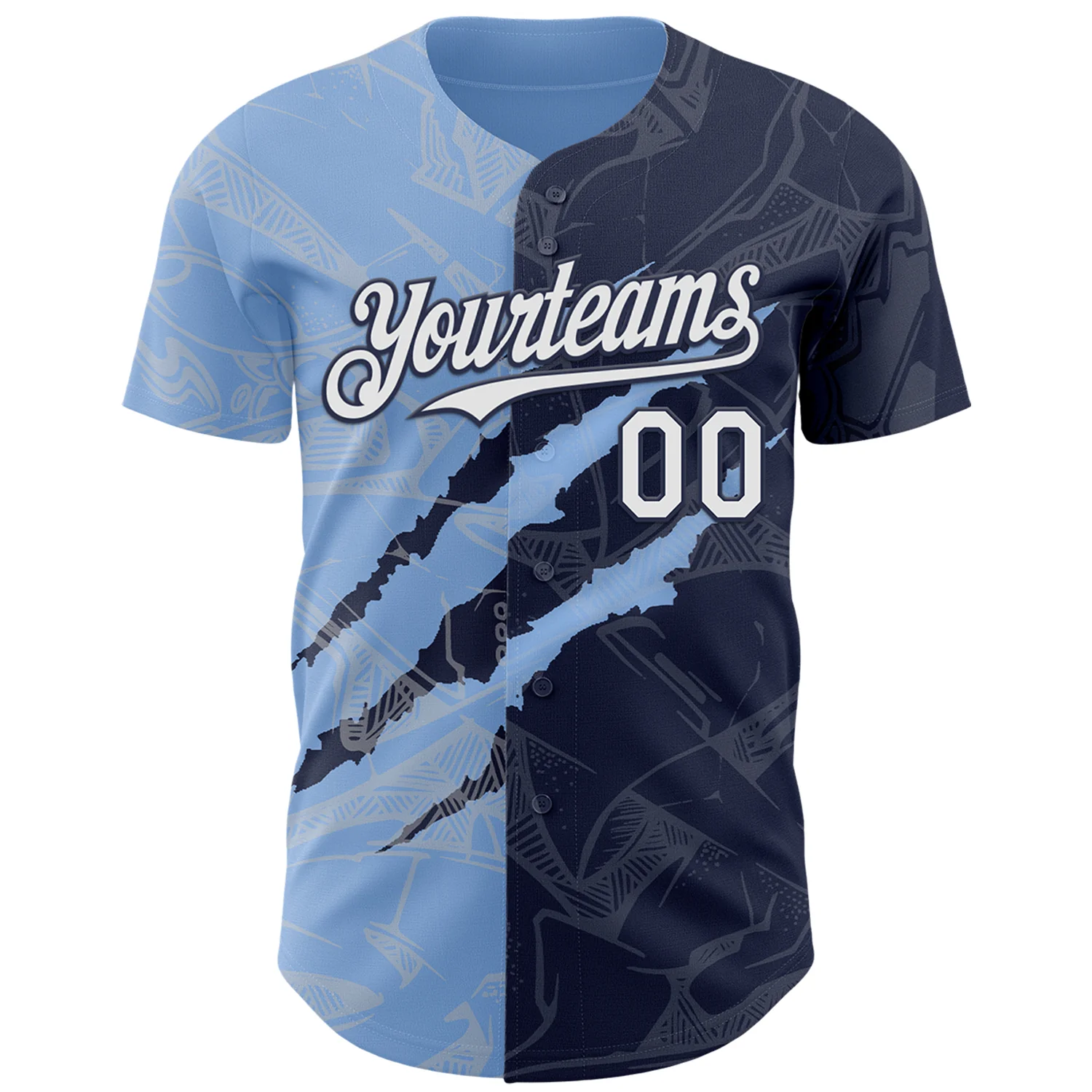 Custom Graffiti Pattern White Navy-Light Blue 3D Scratch Authentic Baseball Jersey