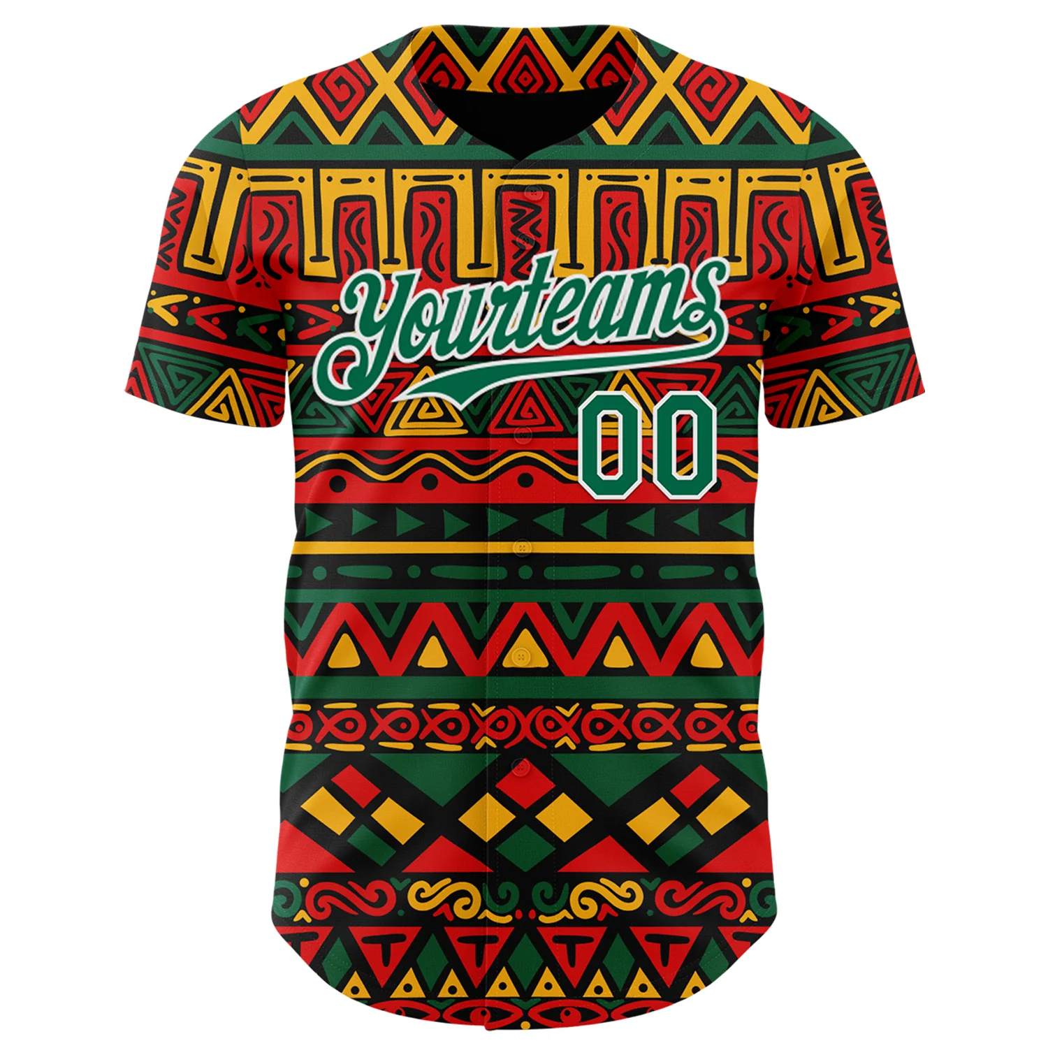 Custom Black Kelly Green Red Yellow-White 3D Pattern Design Black History Month African Ethnicity Style Abstract Geometric Authentic Baseball Jersey
