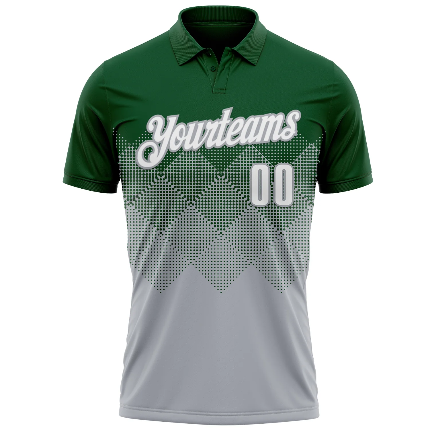 Custom Green White-Gray 3D Gradient Square Shape Performance Polo Shirt