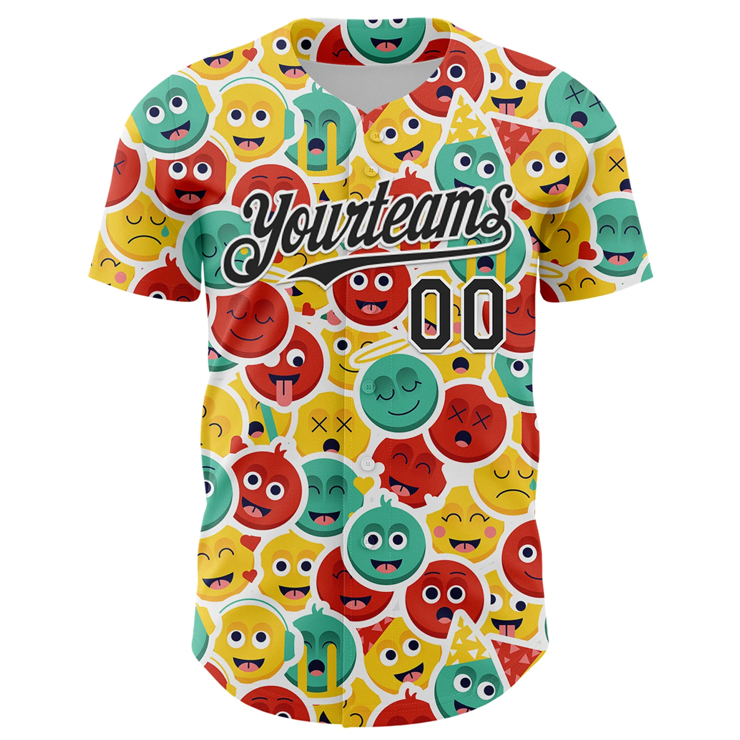 Custom White Black 3D Pattern Design Funny Cartoon Emoji Face Authentic Baseball Jersey