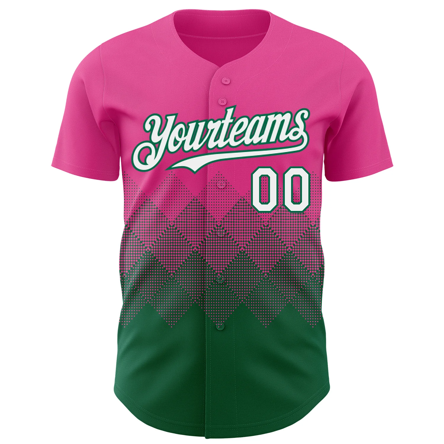 Custom Pink White-Kelly Green 3D Gradient Square Shape Authentic Baseball Jersey