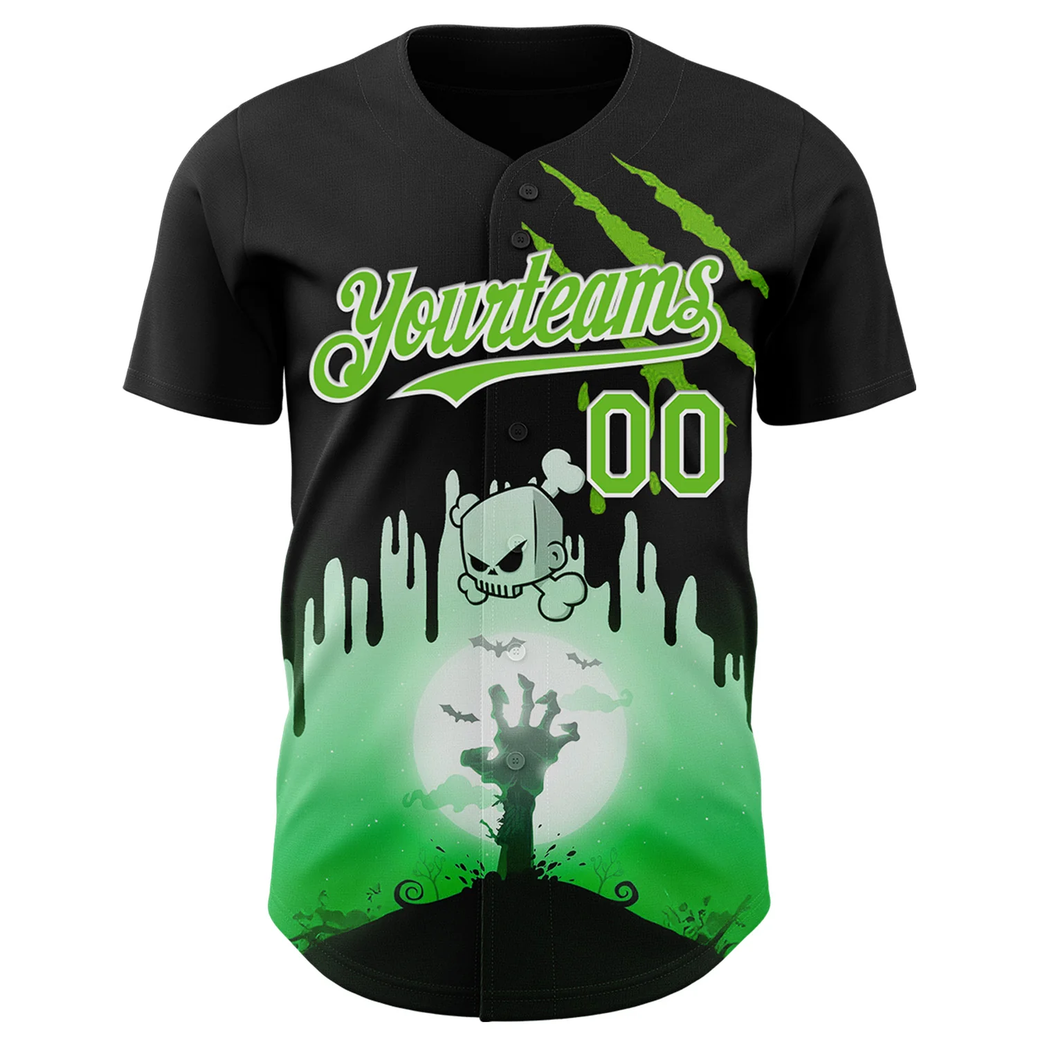 Custom Black Aurora Green-White 3D Halloween Spooky Zombies Scratch Authentic Baseball Jersey