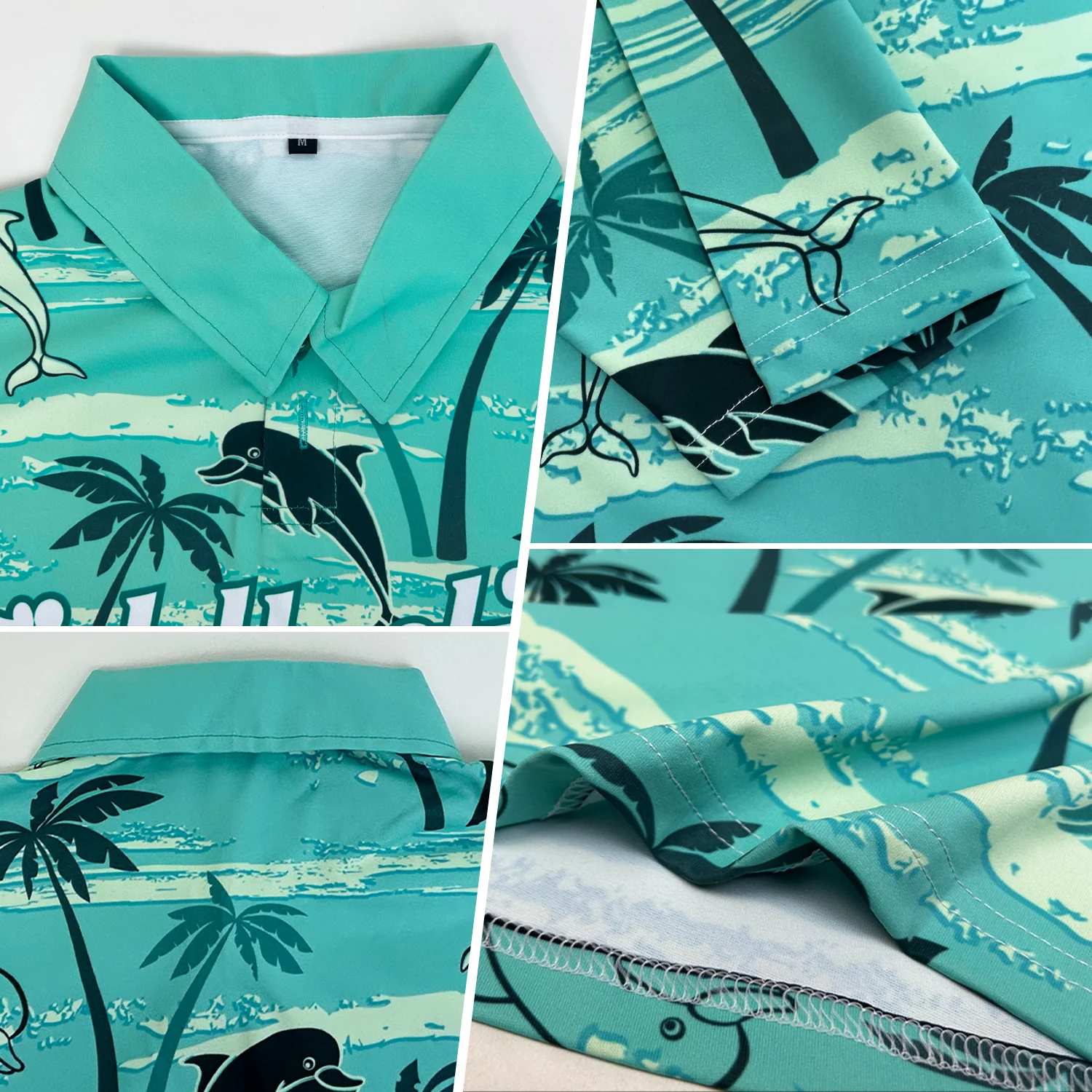 Custom Teal White 3D Pattern Design Hawaii Palm Trees Performance Golf Polo Shirt