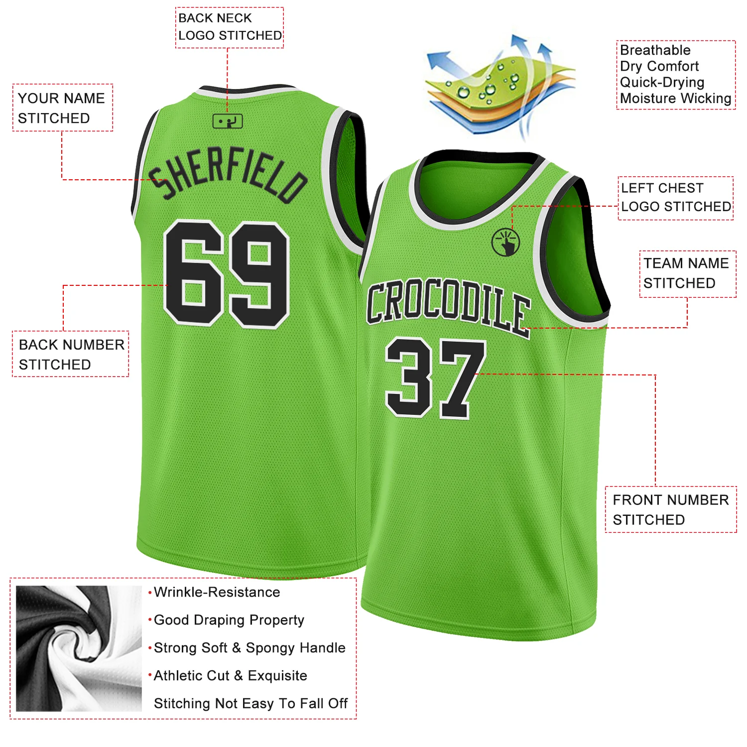 Custom Neon Green Black-White Authentic Basketball Jersey