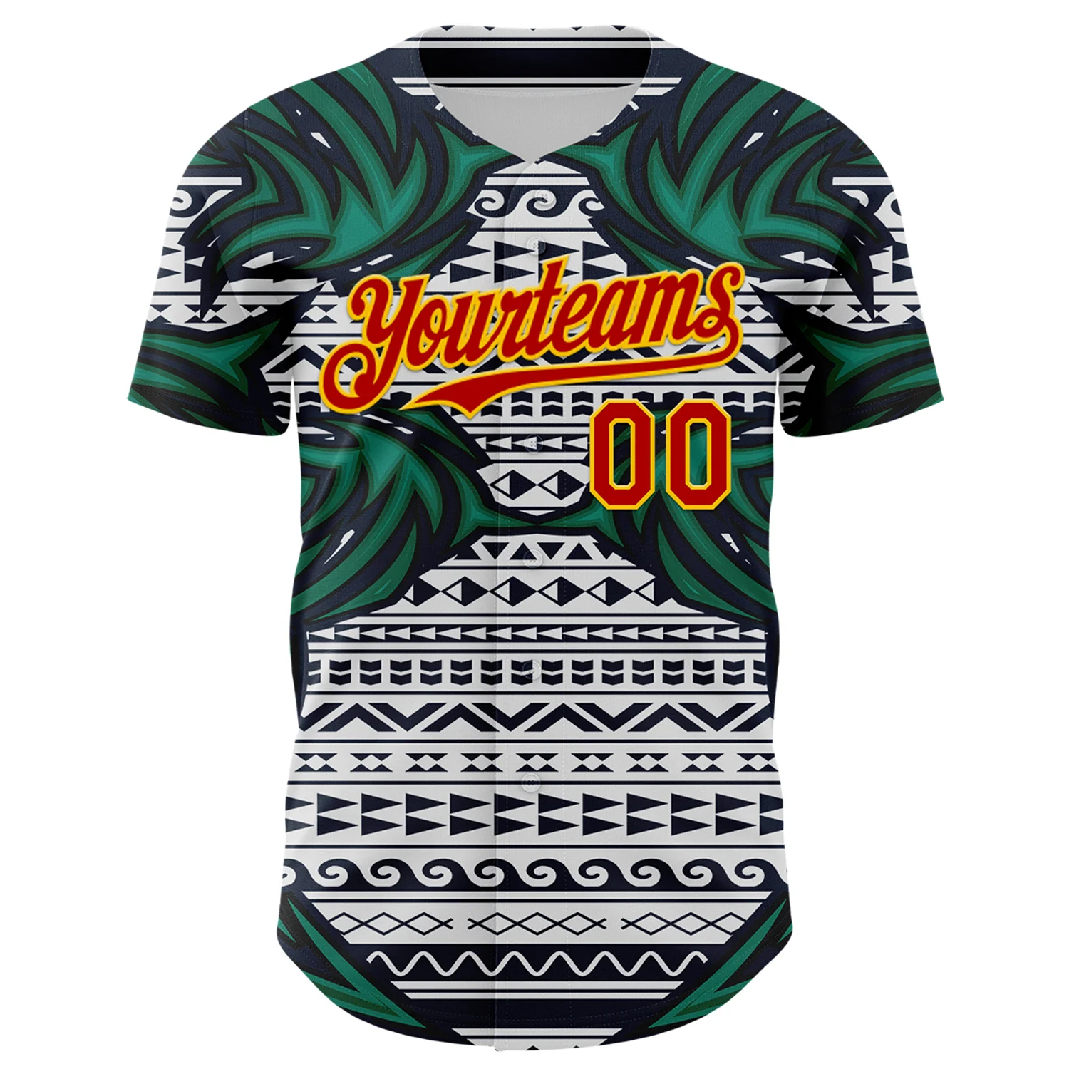Custom White Red Blue Green-Yellow 3D Pattern Design Burner Costumes Tribal Authentic Baseball Jersey