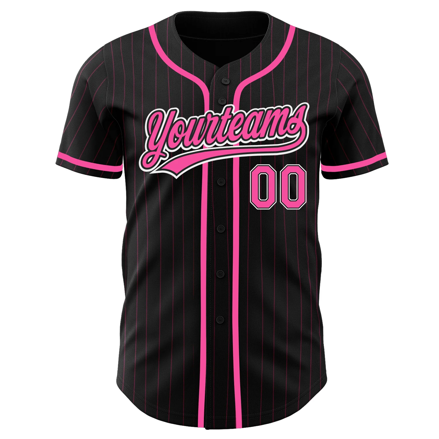 Custom Black Pink Pinstripe Pink-White Authentic Baseball Jersey