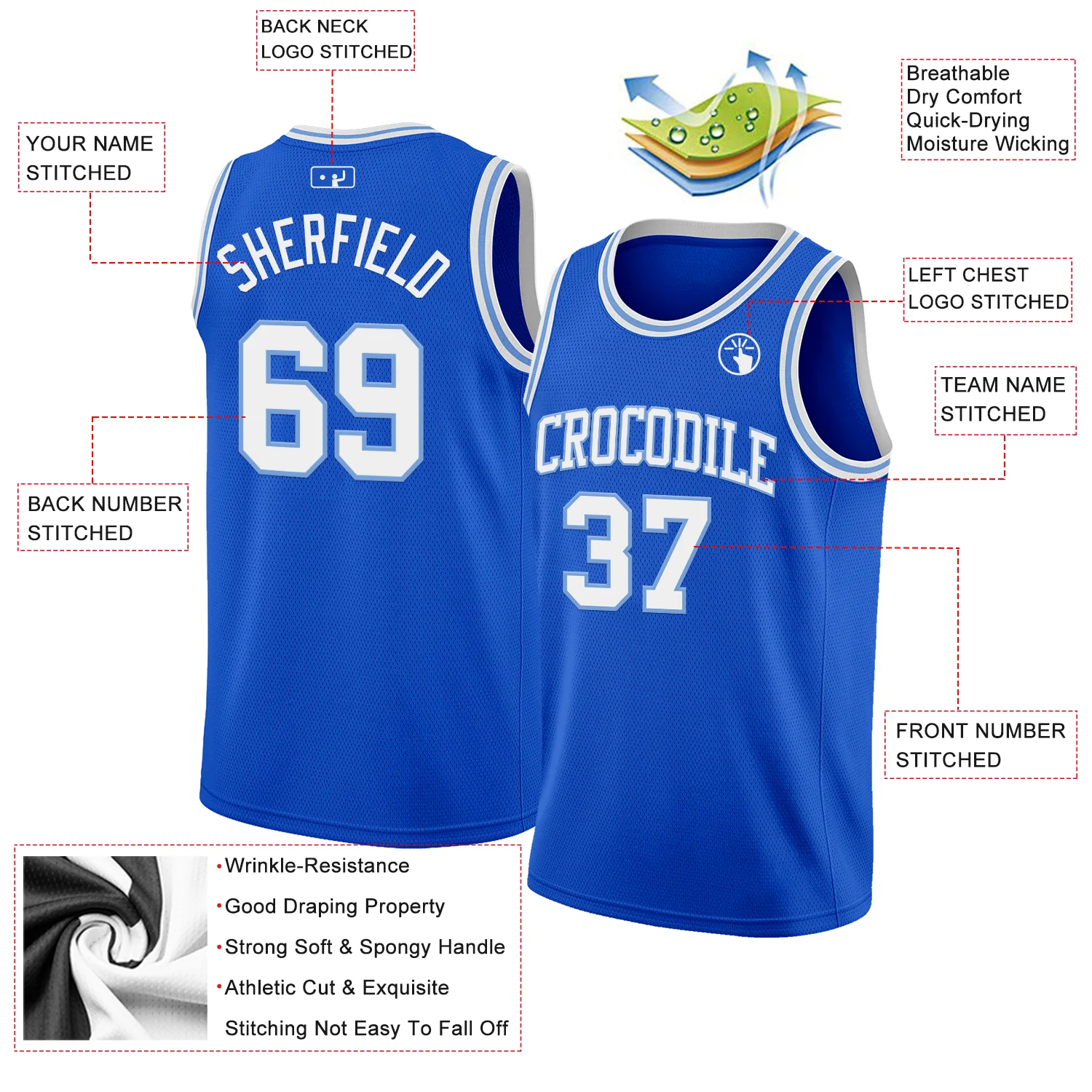 Custom Thunder Blue White-Light Blue Authentic Basketball Jersey