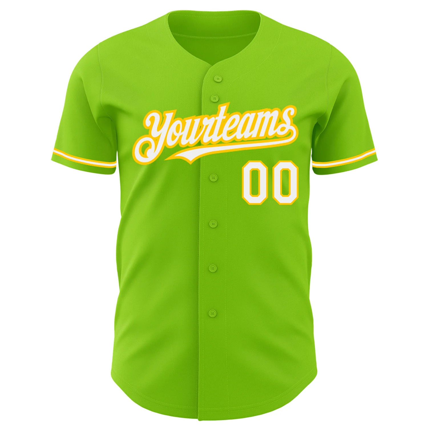 Custom Neon Green White-Yellow Authentic Baseball Jersey