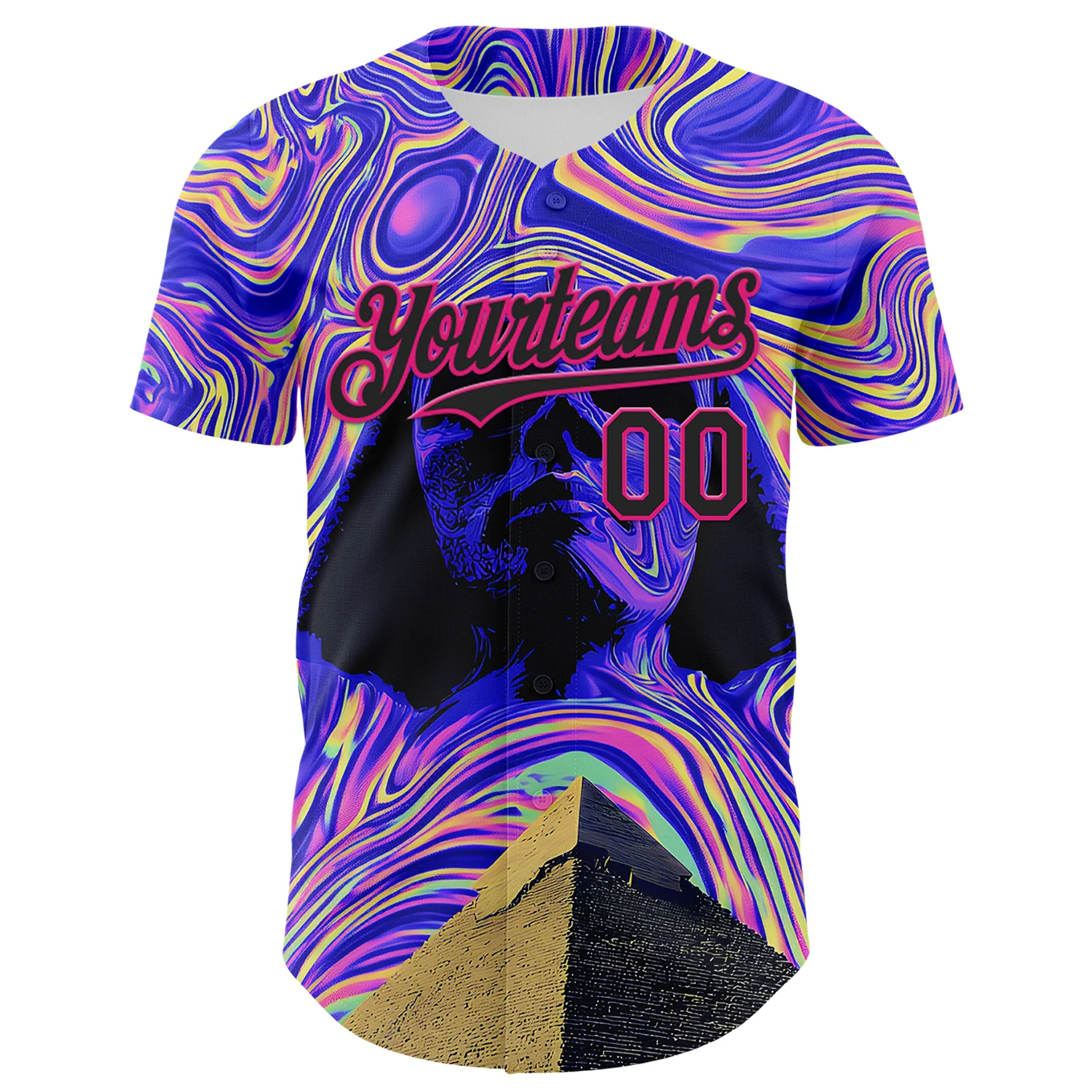 Custom Purple Black-Hot Pink 3D Pattern Design Rave Psychedelic Fluid Art Pyramid Authentic Baseball Jersey