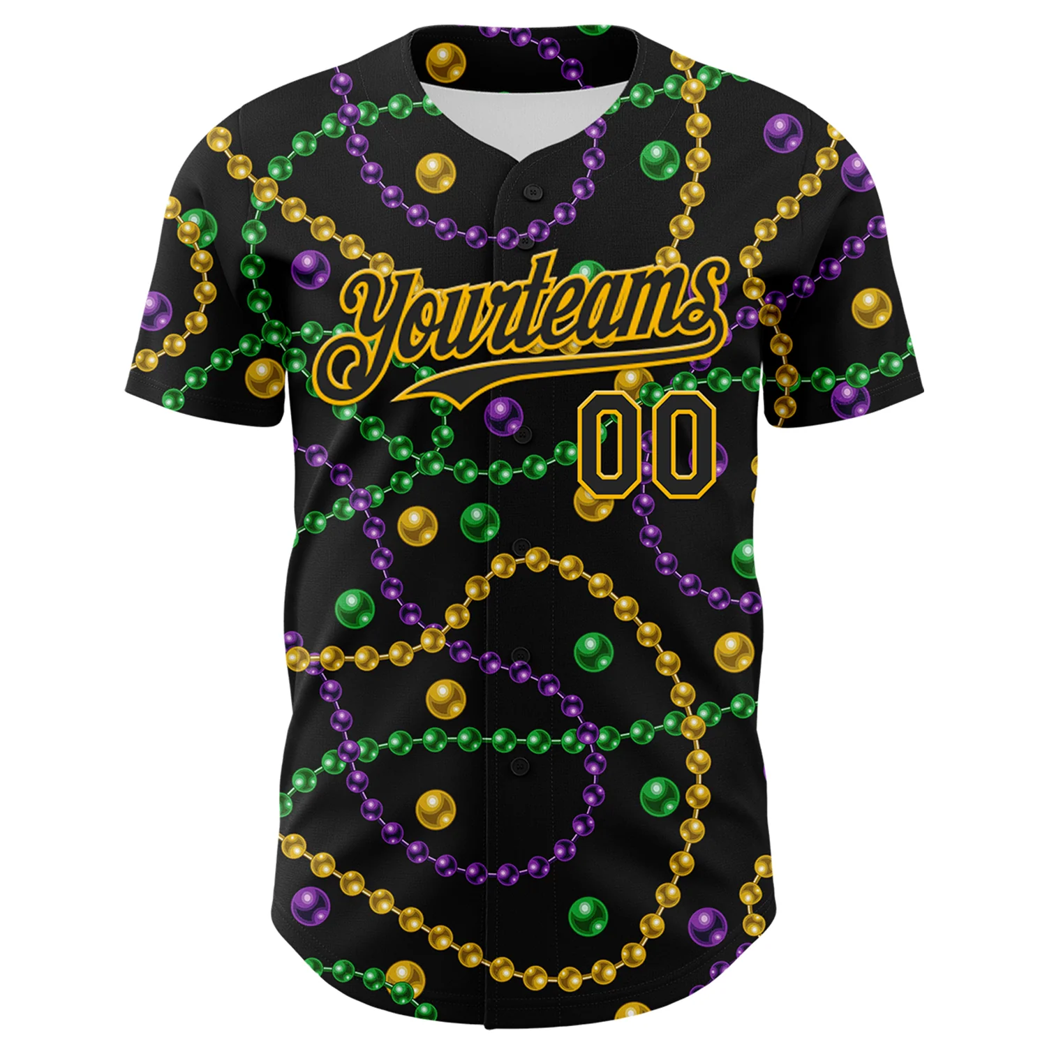 Custom Black Gold 3D Pattern Design Mardi Gras Shrove Tuesday Authentic Baseball Jersey