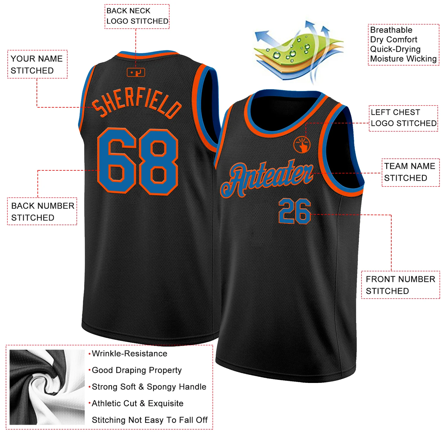 Custom Black Blue-Orange Authentic Basketball Jersey