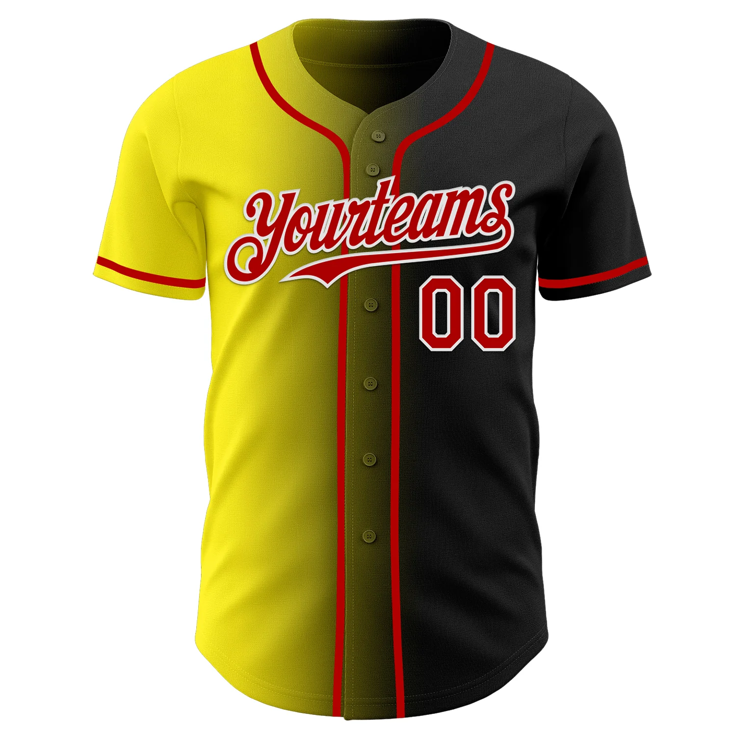 Custom Black Red Light Yellow-White Authentic Gradient Fashion Baseball Jersey