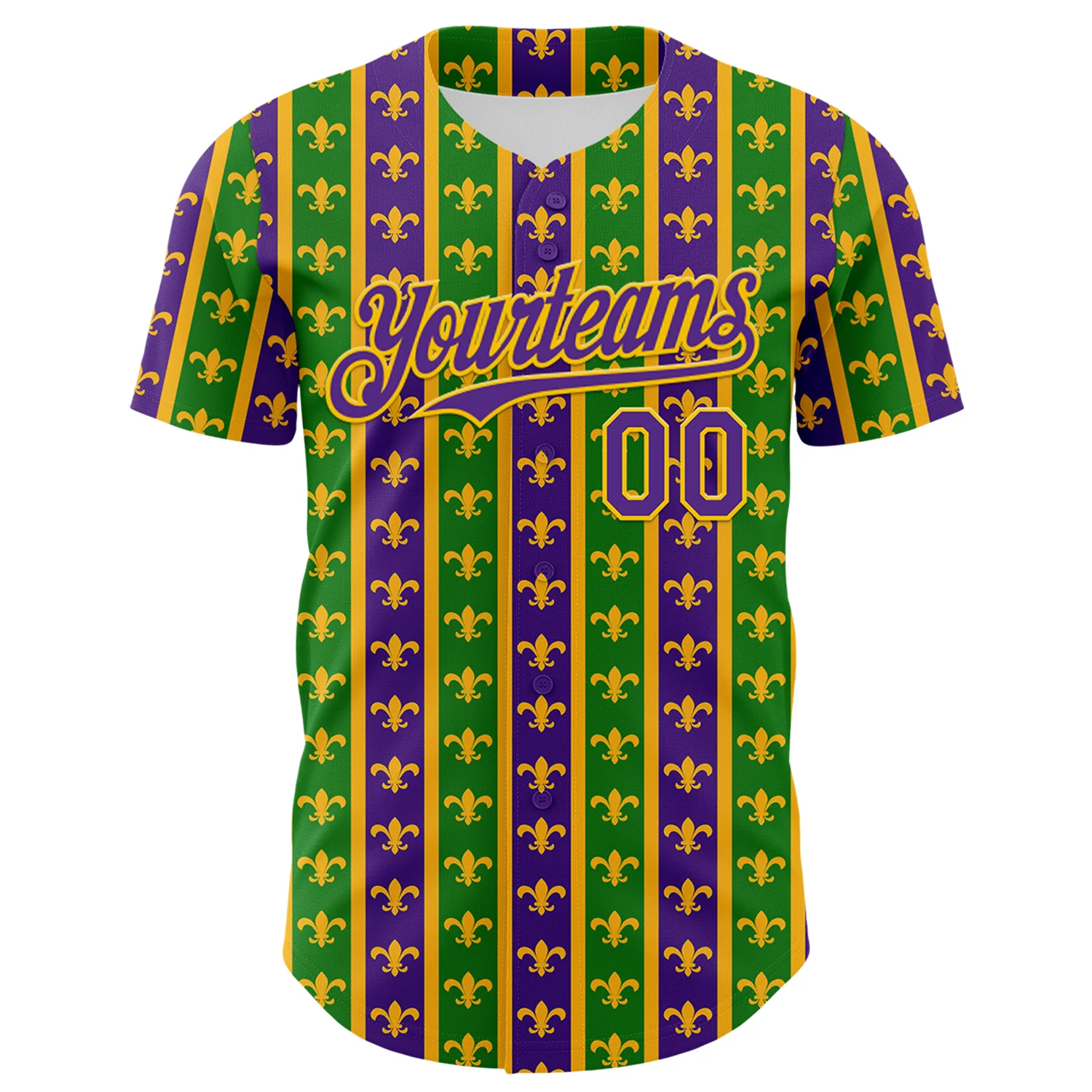 Custom Green Purple-Gold 3D Pattern Design Mardi Gras Shrove Tuesday Authentic Baseball Jersey