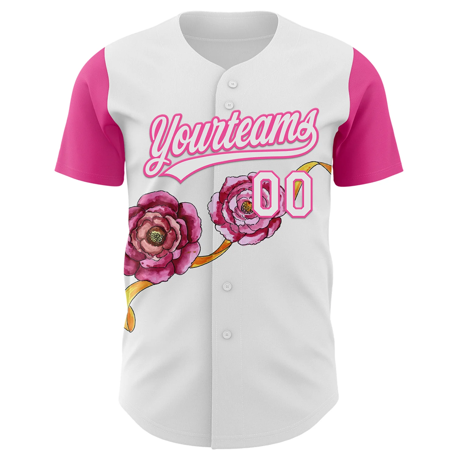 Custom White Pink 3D Pattern Design Mother's Day Flower Authentic Baseball Jersey