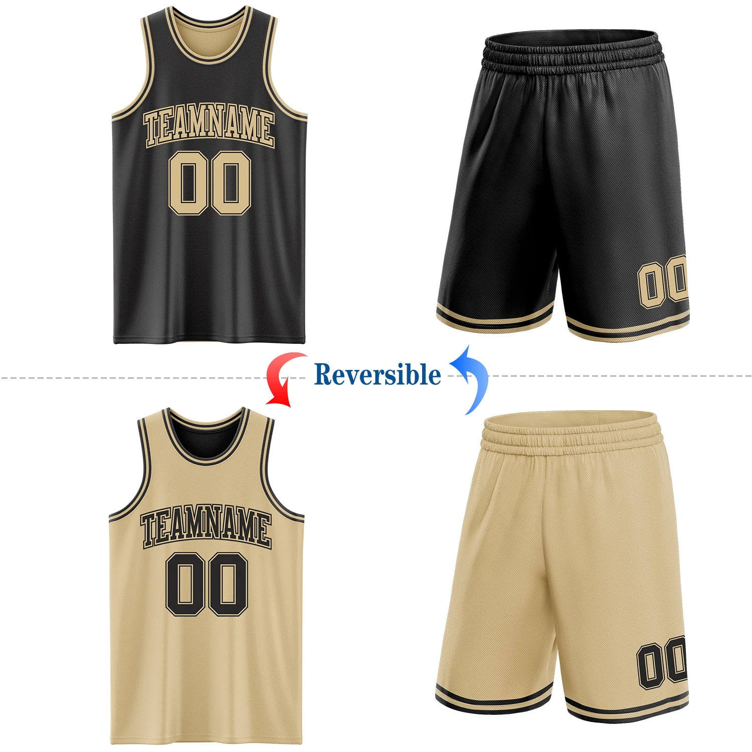 Custom Reversible Black Vegas Gold Double Side Sublimation Basketball Suit Jersey