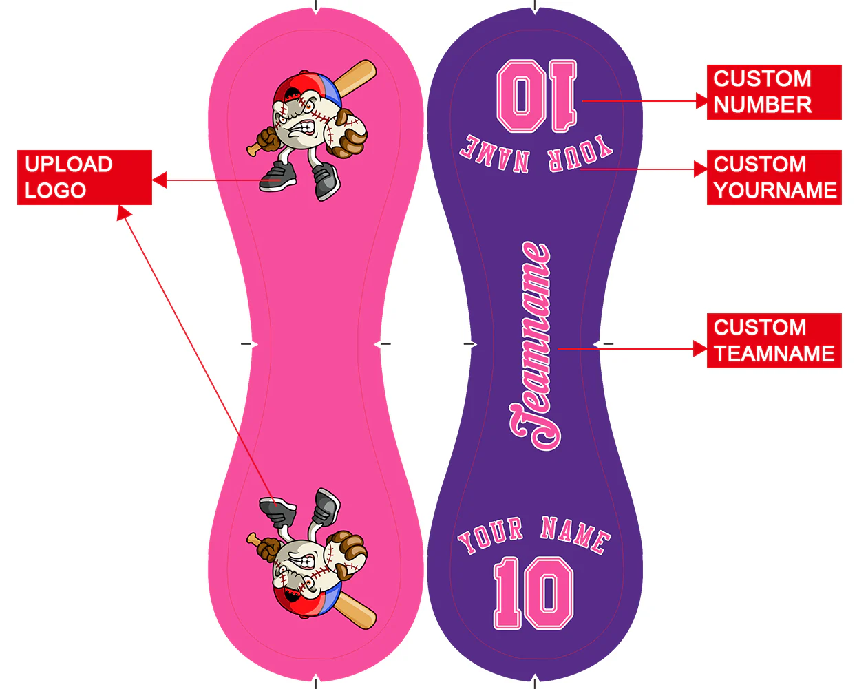 Personalized Pink Purple Green Half Leather Pink Authentic Baseballs