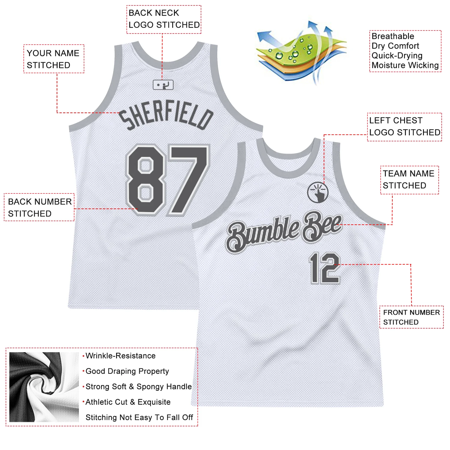 Custom White Steel Gray-Gray Authentic Throwback Basketball Jersey