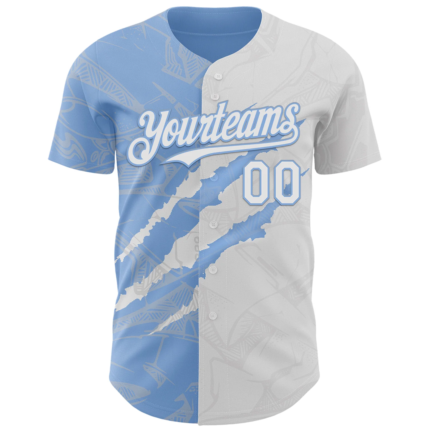 Custom Graffiti Pattern White-Light Blue 3D Scratch Authentic Baseball Jersey