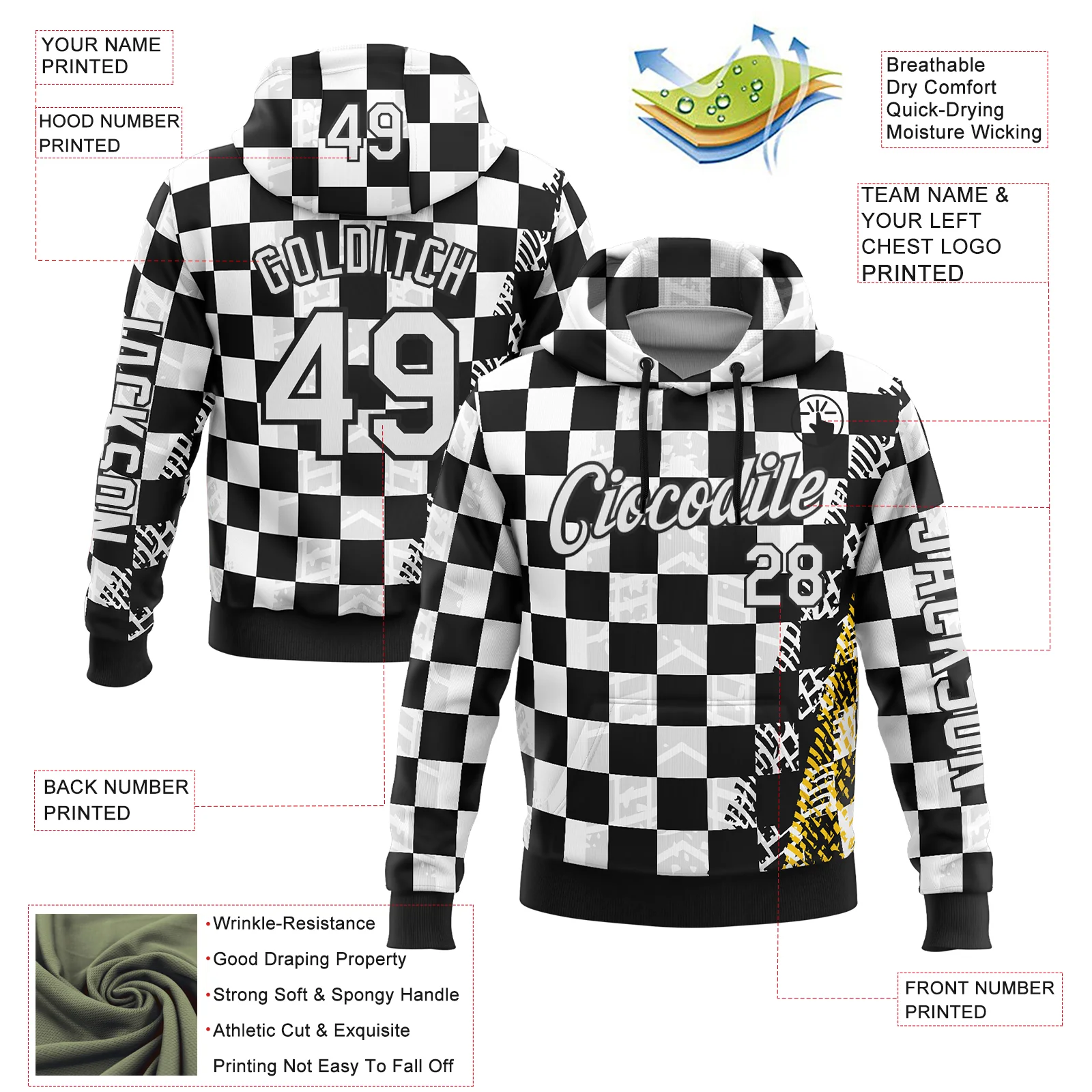 Custom Black White 3D Pattern Design Formula Auto Car Racing Motorsport Sports Pullover Sweatshirt Hoodie