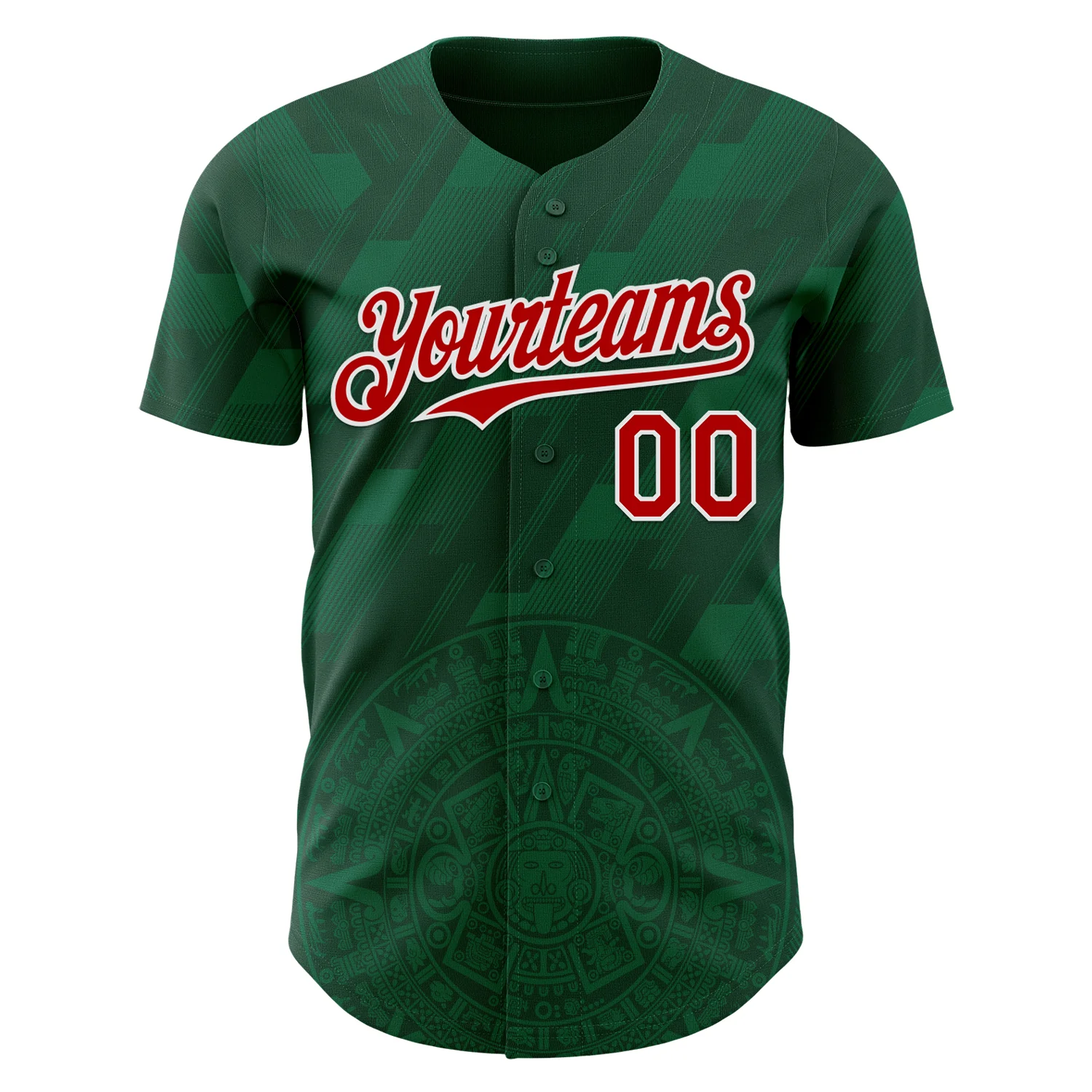 Custom Kelly Green Red-White 3D Mexico Authentic Baseball Jersey