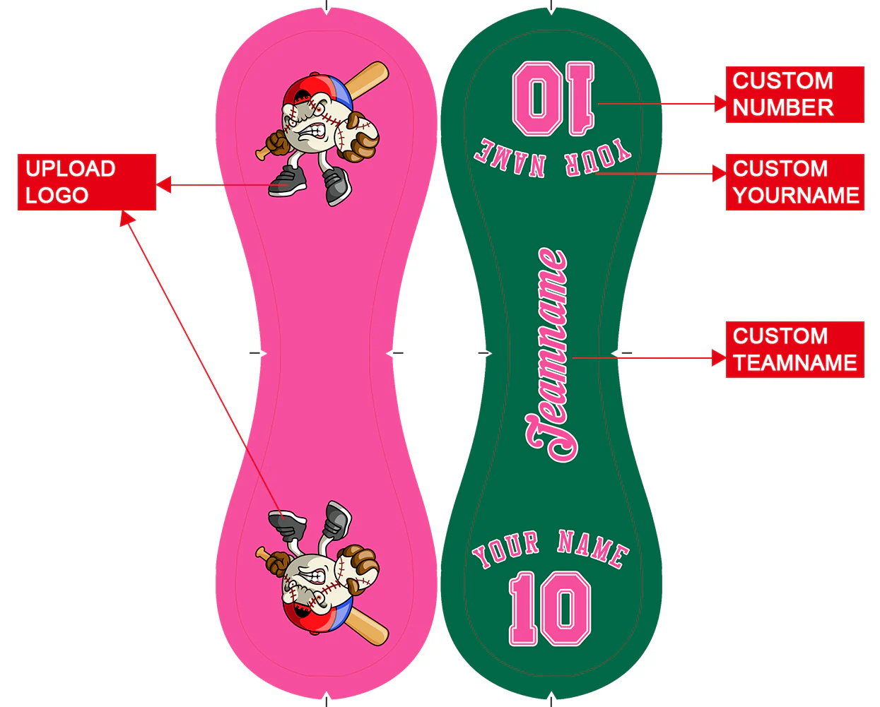 Personalized Pink Kelly Green Half Leather Pink Authentic Baseballs