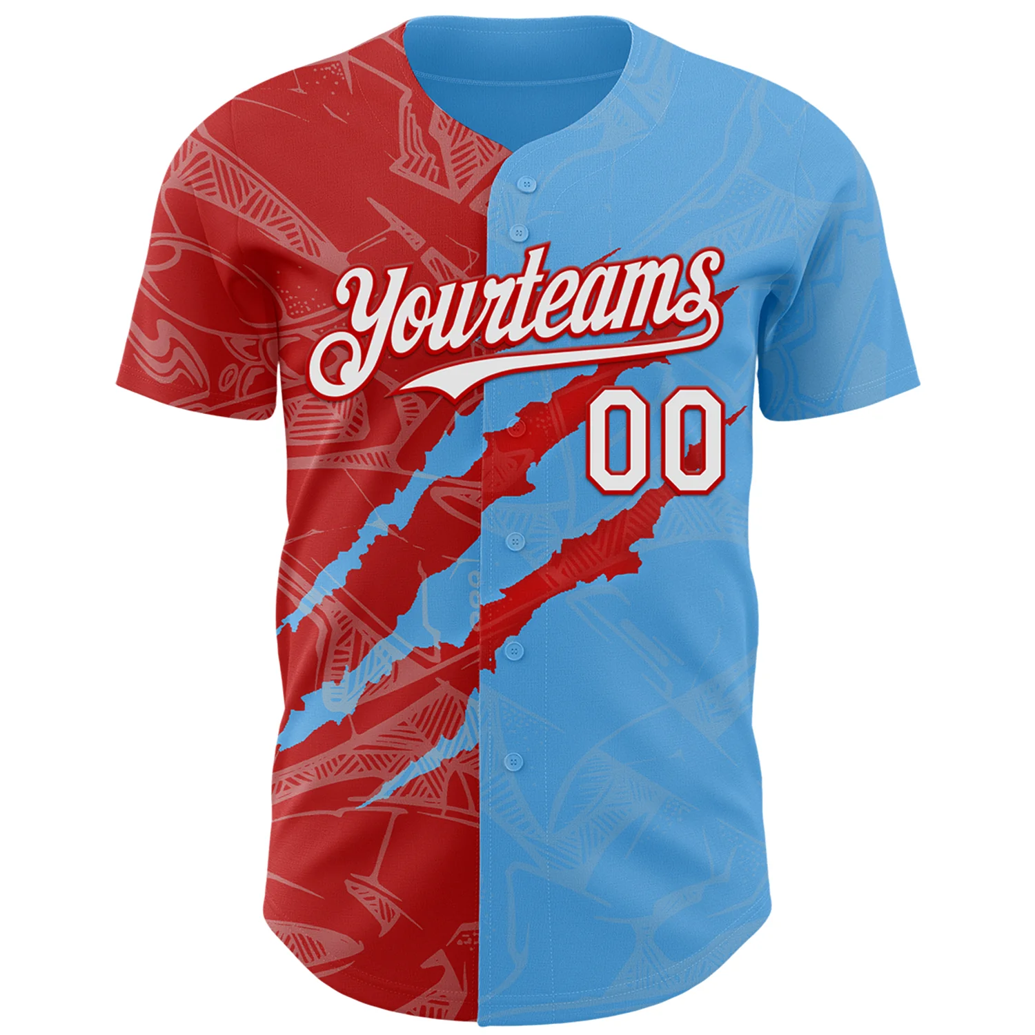Custom Graffiti Pattern White Sky Blue-Red 3D Scratch Authentic Baseball Jersey