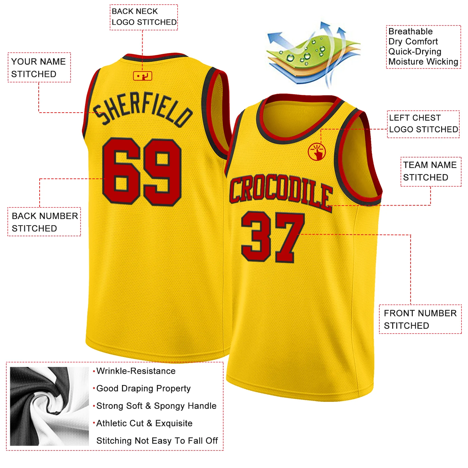 Custom Yellow Red-Black Authentic Basketball Jersey