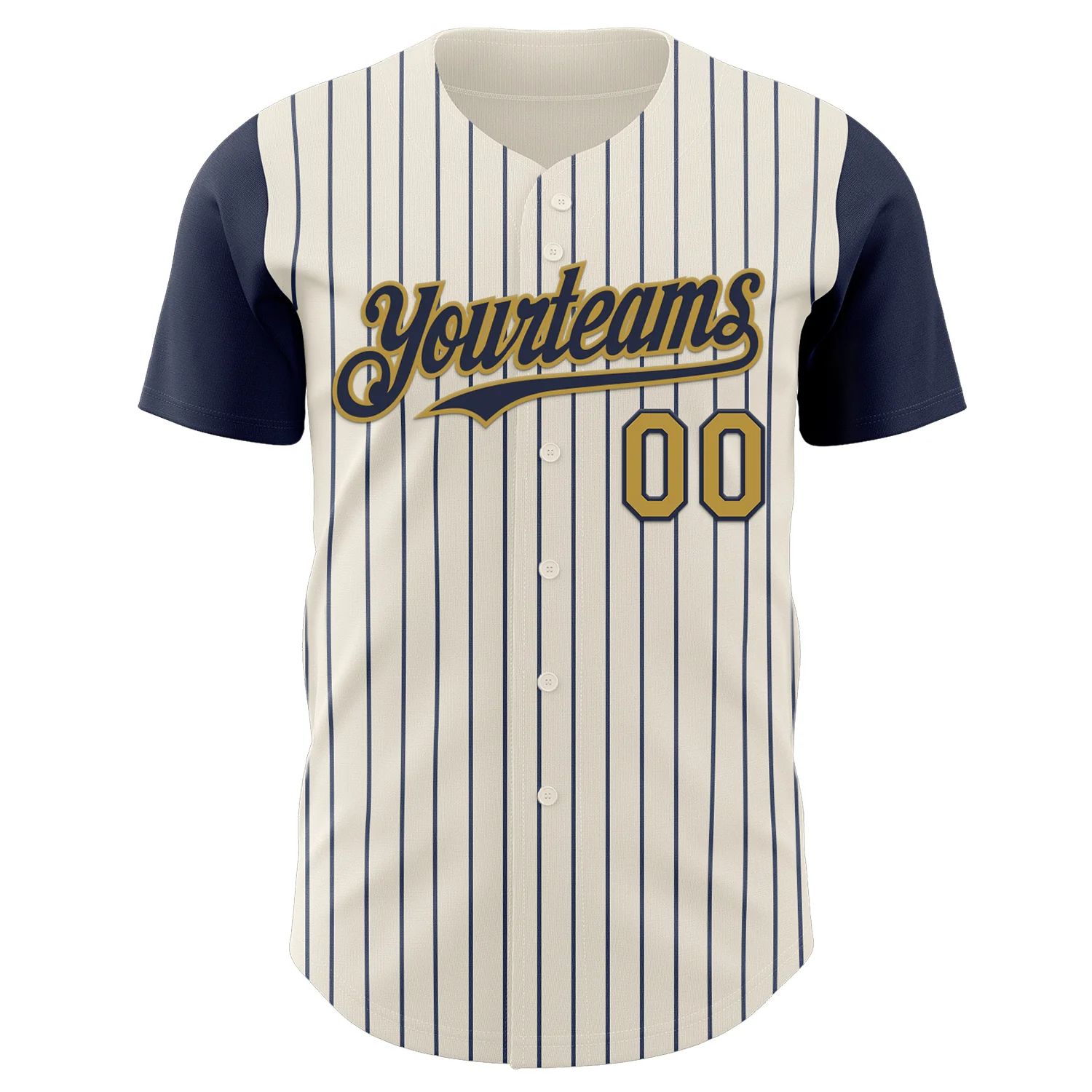 Custom Cream Navy Pinstripe Old Gold Authentic Two Tone Baseball Jersey