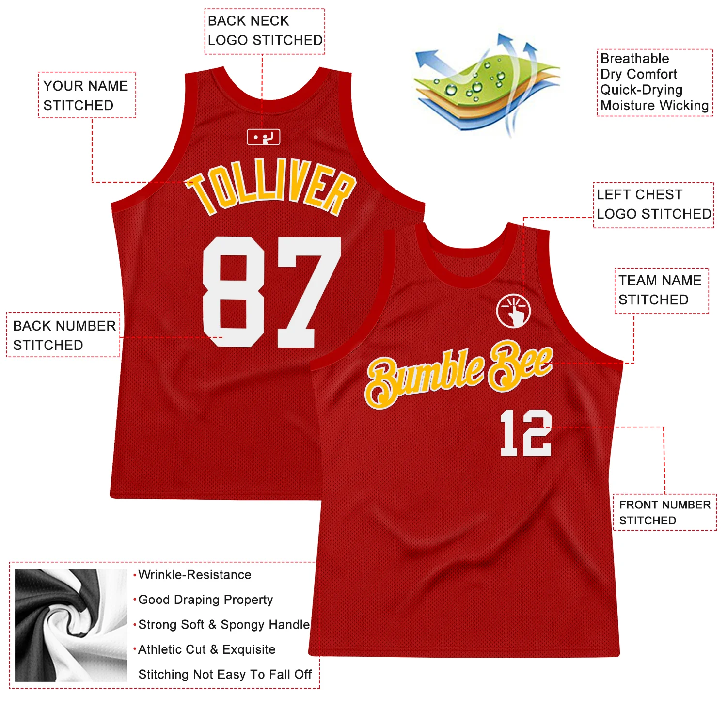 Custom Red White-Gold Authentic Throwback Basketball Jersey