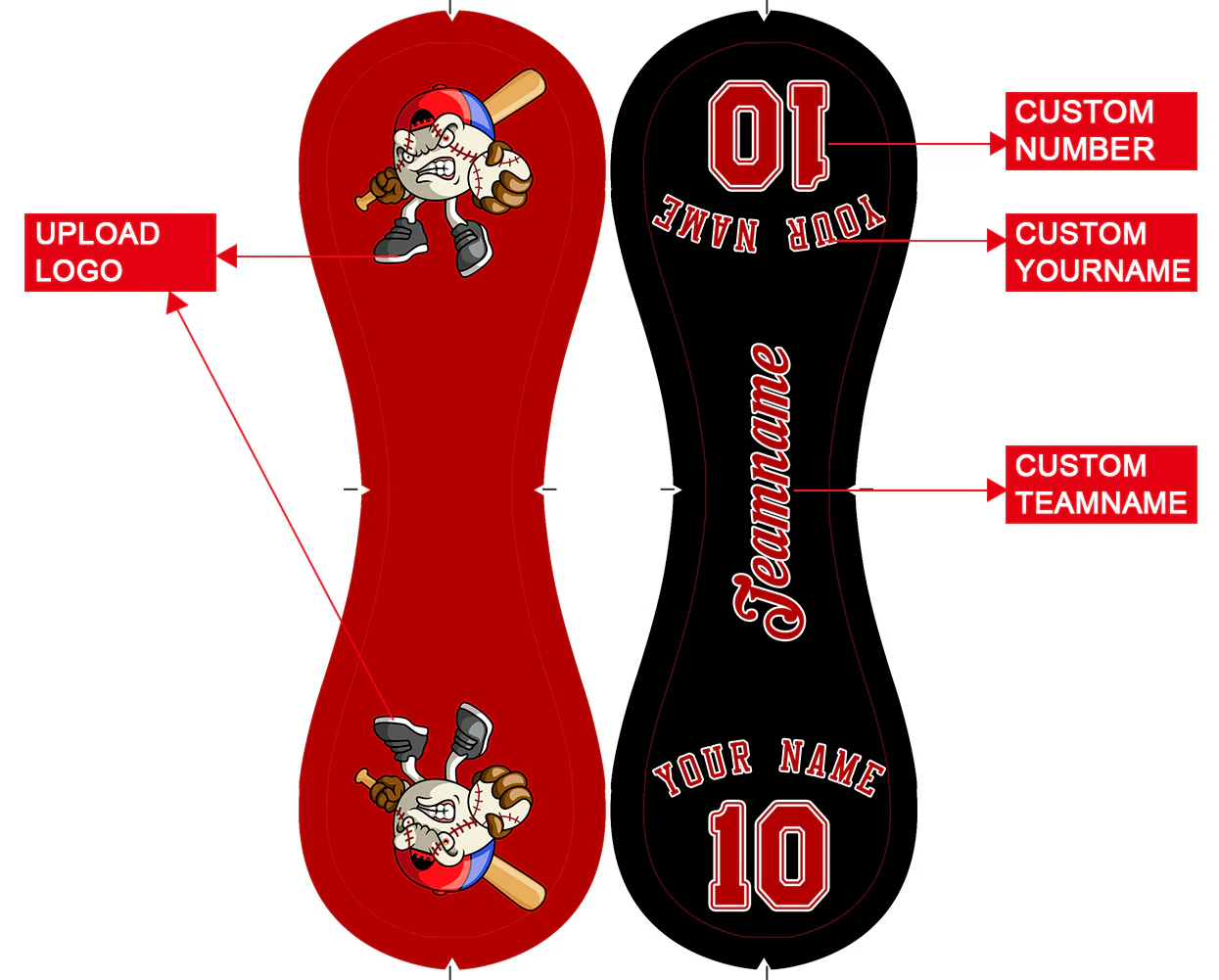 Personalized Red Black Split Half Leather Red Authentic Baseballs