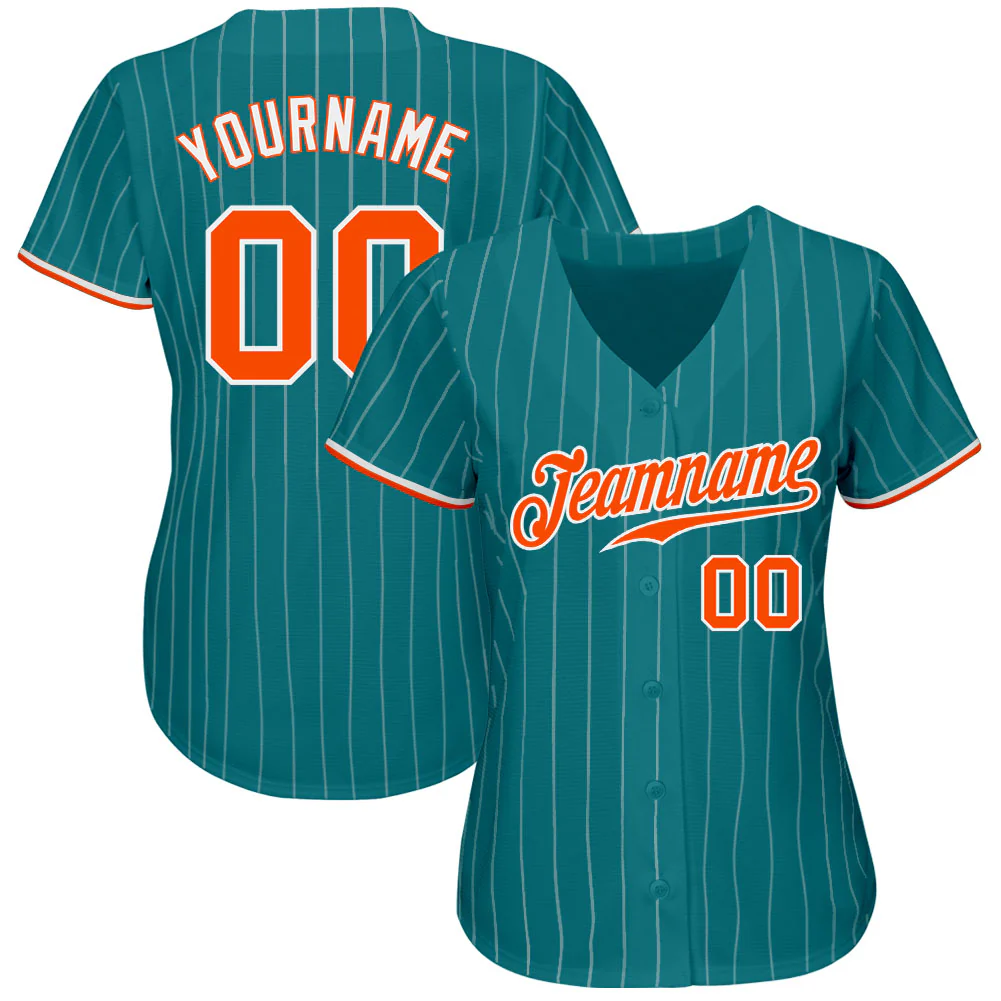Custom Teal White Pinstripe Orange-White Authentic Baseball Jersey