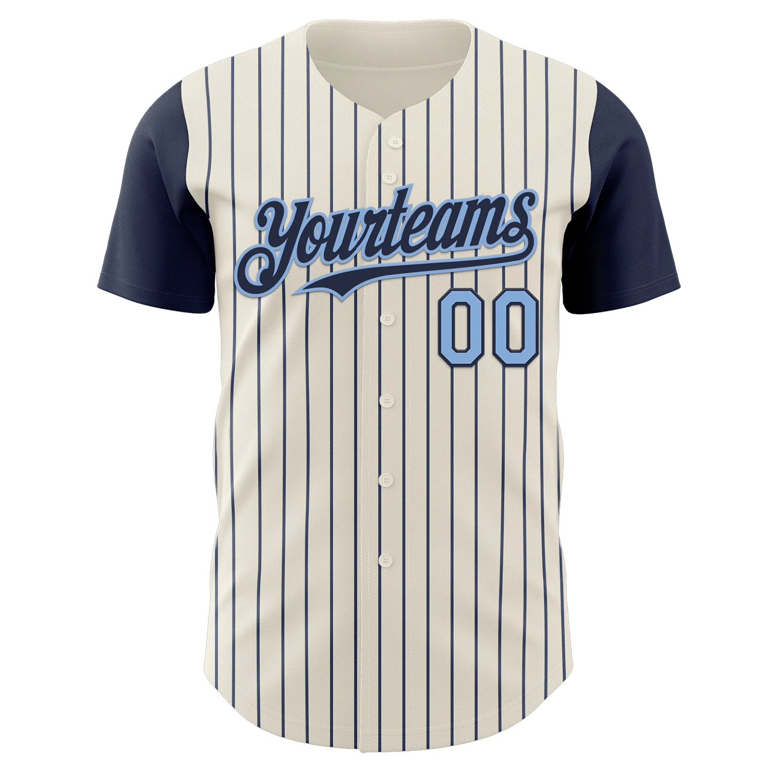 Custom Cream Navy Pinstripe Light Blue Authentic Two Tone Baseball Jersey