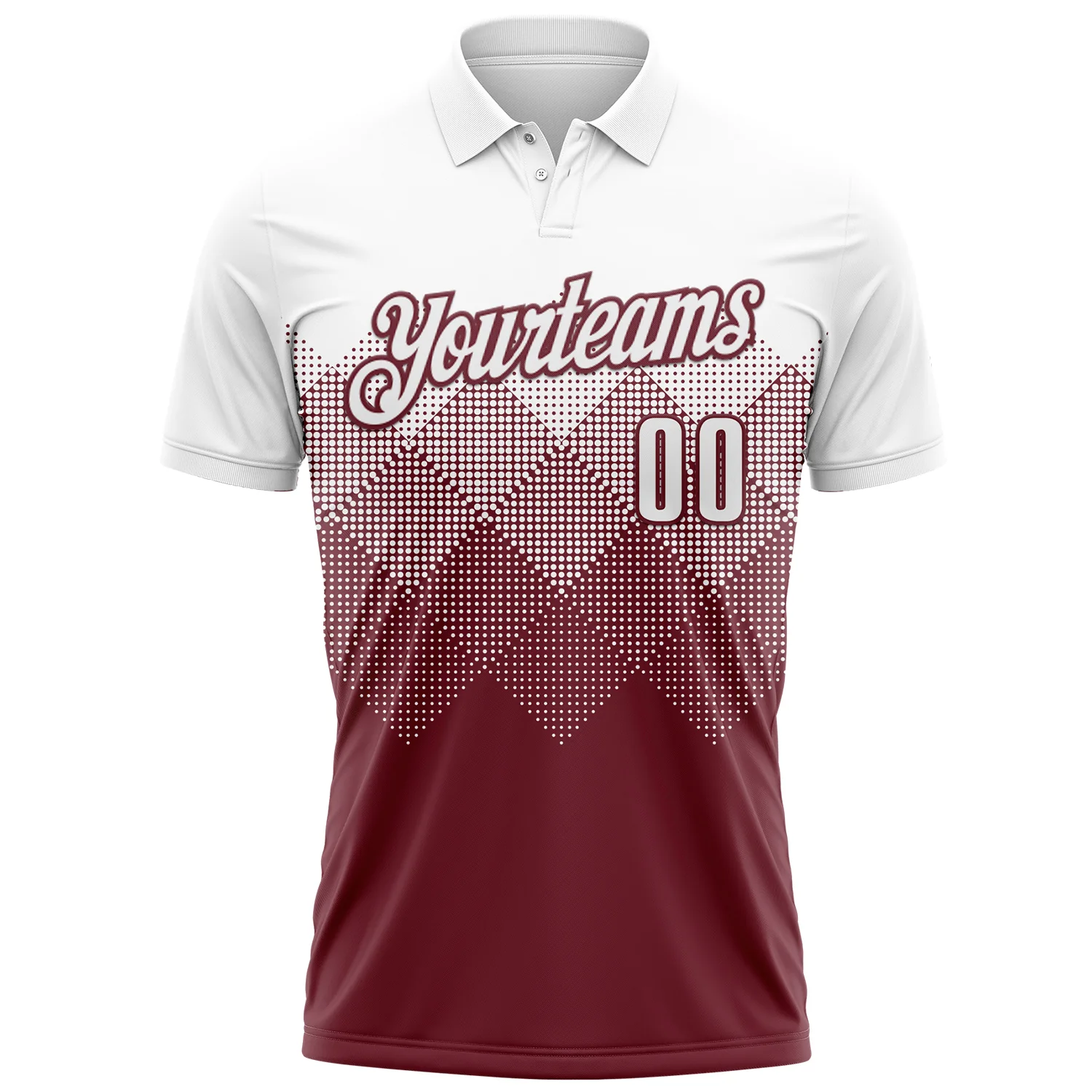 Custom White Burgundy 3D Gradient Square Shape Performance Polo Shirt