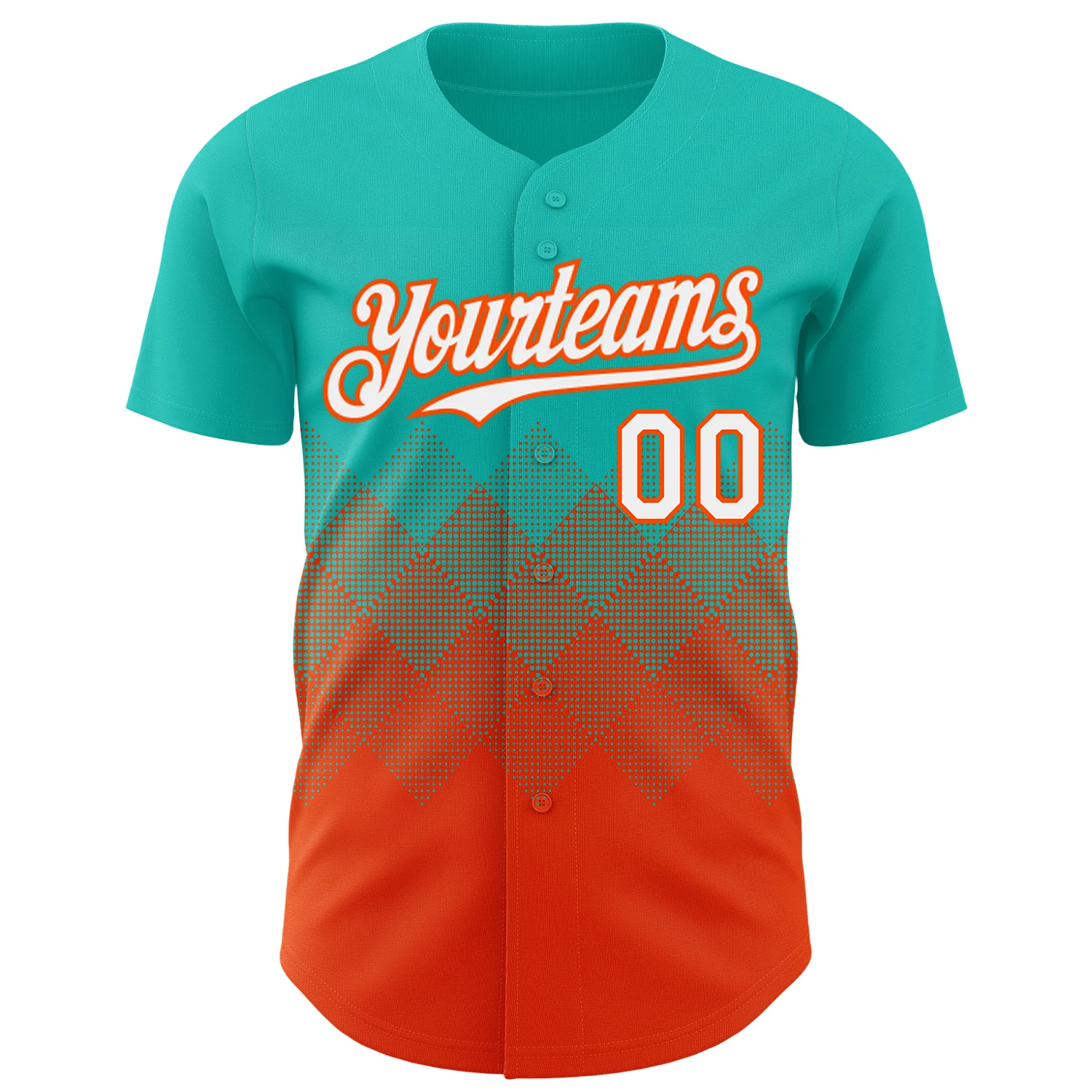 Custom Aqua White-Orange 3D Gradient Square Shape Authentic Baseball Jersey